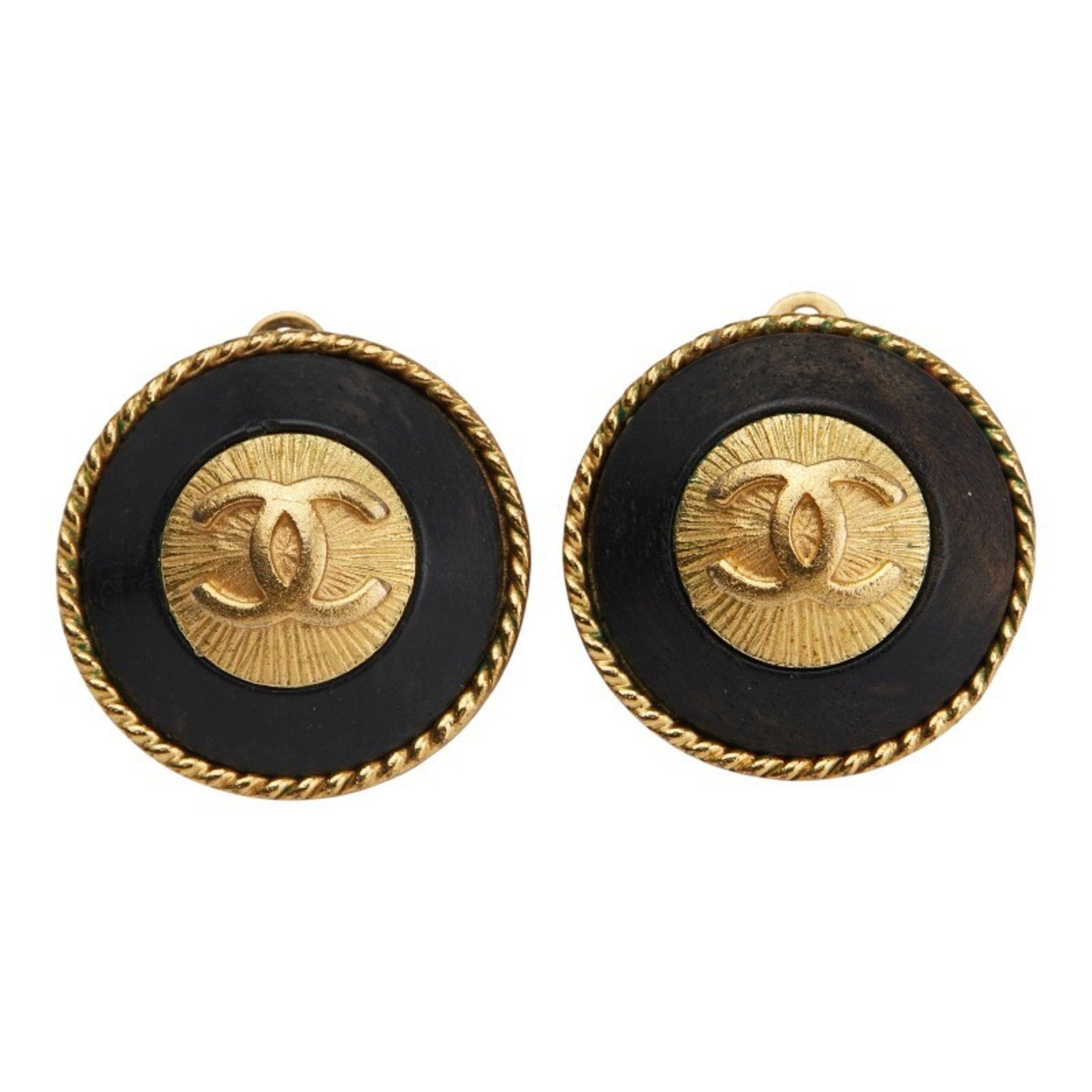 CC Logo Round Clip-On Earrings Gold-Tone Metal Gold-Tone Metal