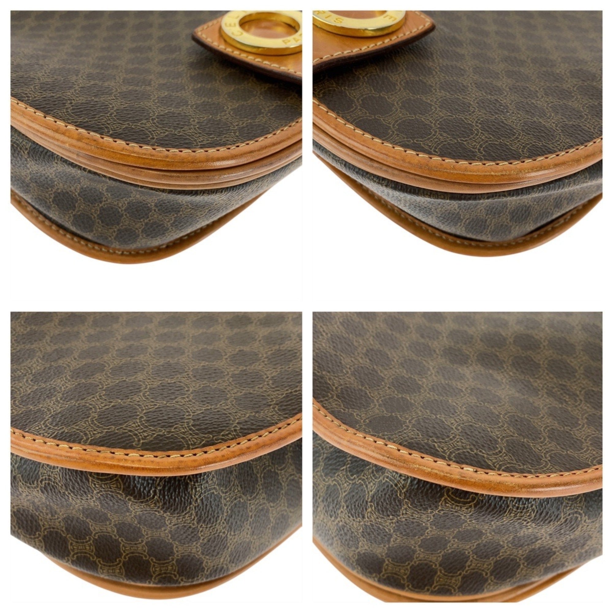 Vintage Saddle Flap Shoulder Bag Macadam Coated Canvas Small