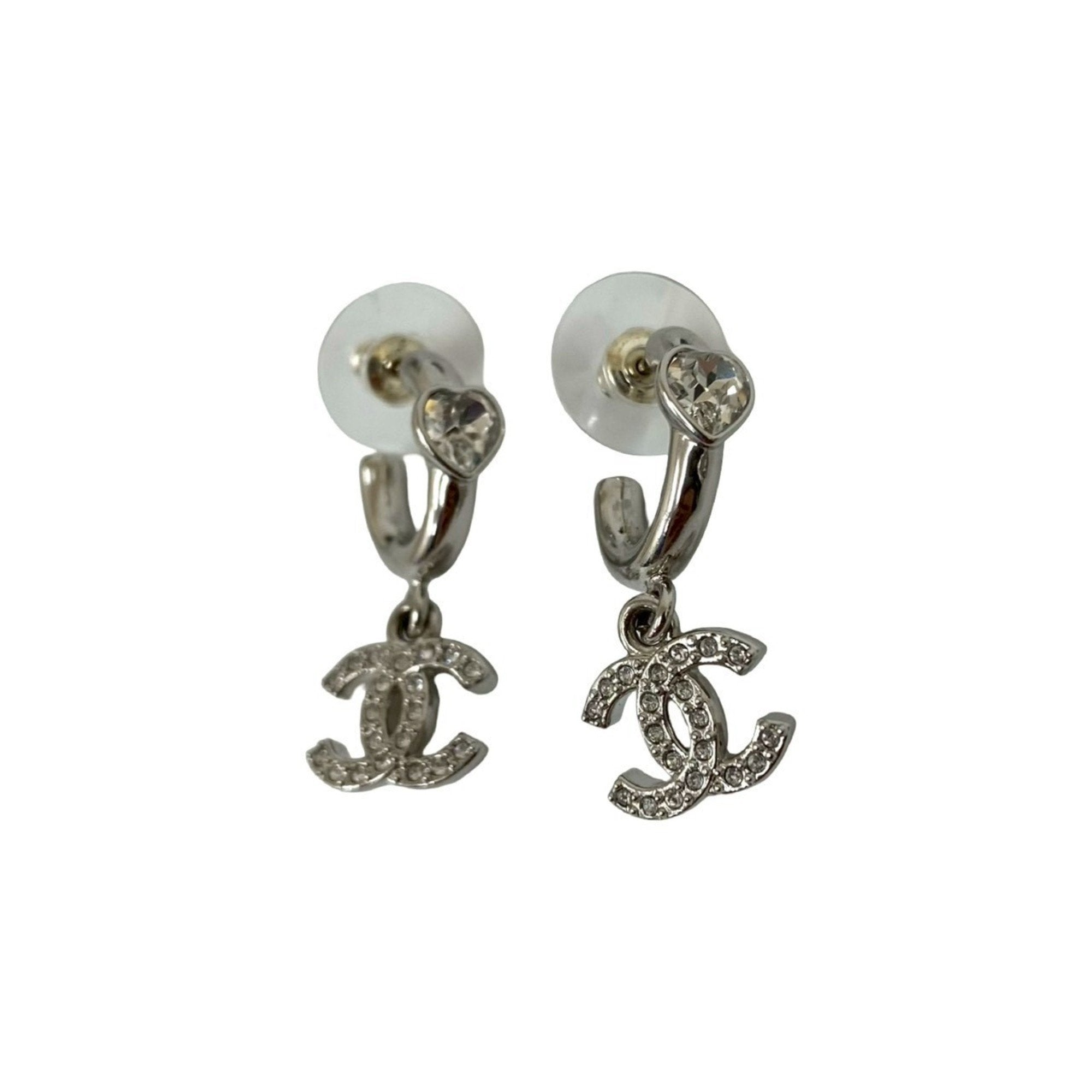 CC Logo Heart Earrings Silver-Tone Metal Silver-Tone Metal