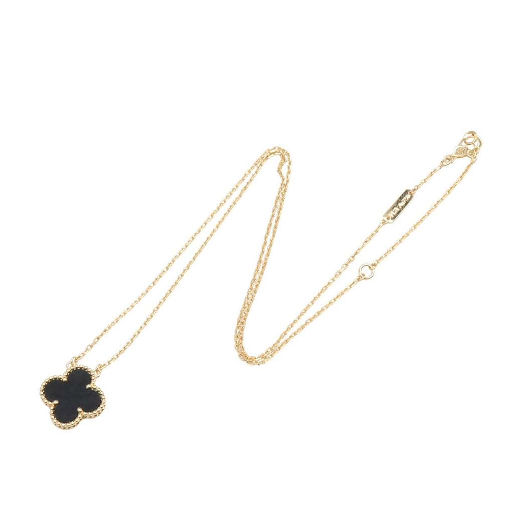 Vintage Alhambra Pendant Necklace 18K Yellow Gold and Onyx