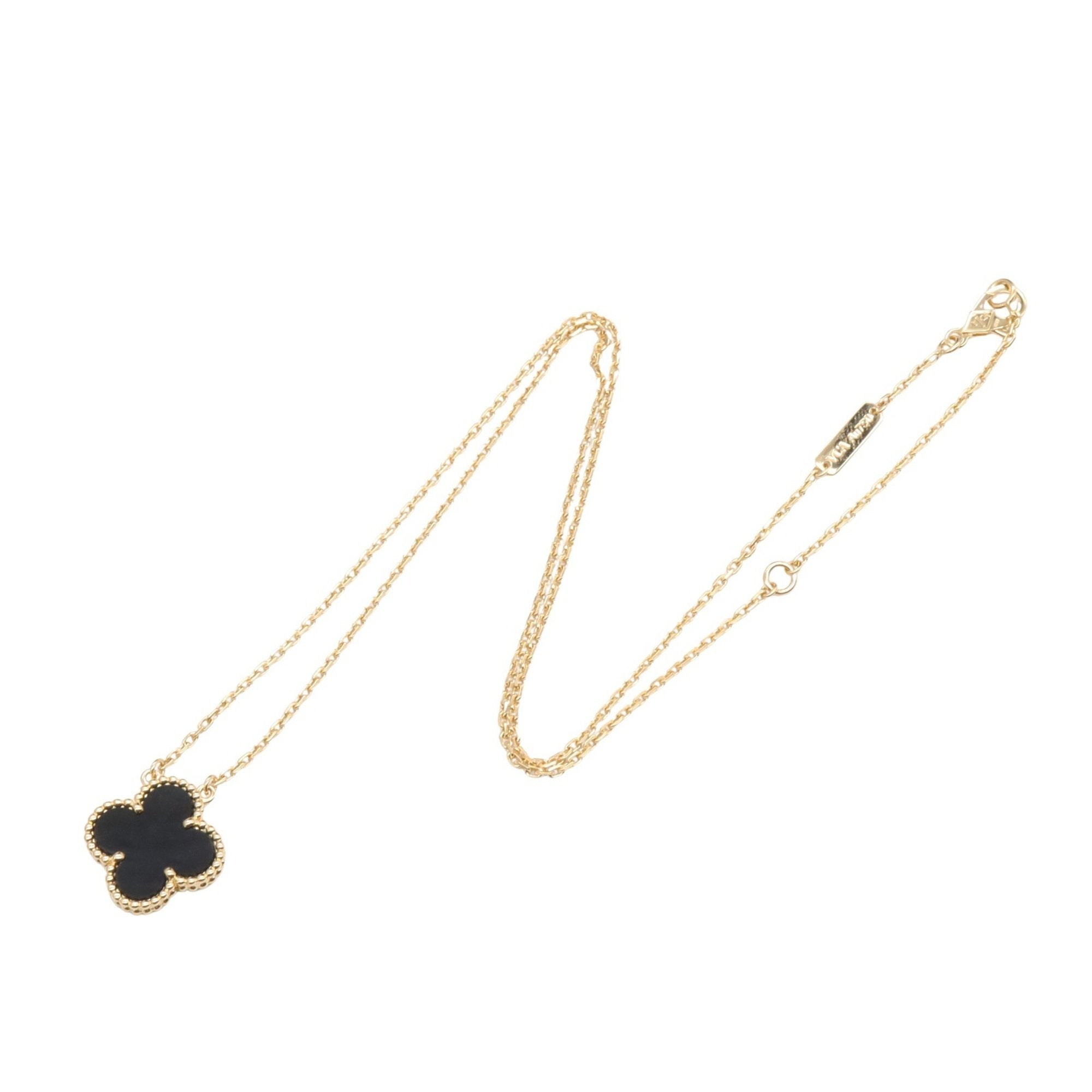 Vintage Alhambra Pendant Necklace 18K Yellow Gold and Onyx