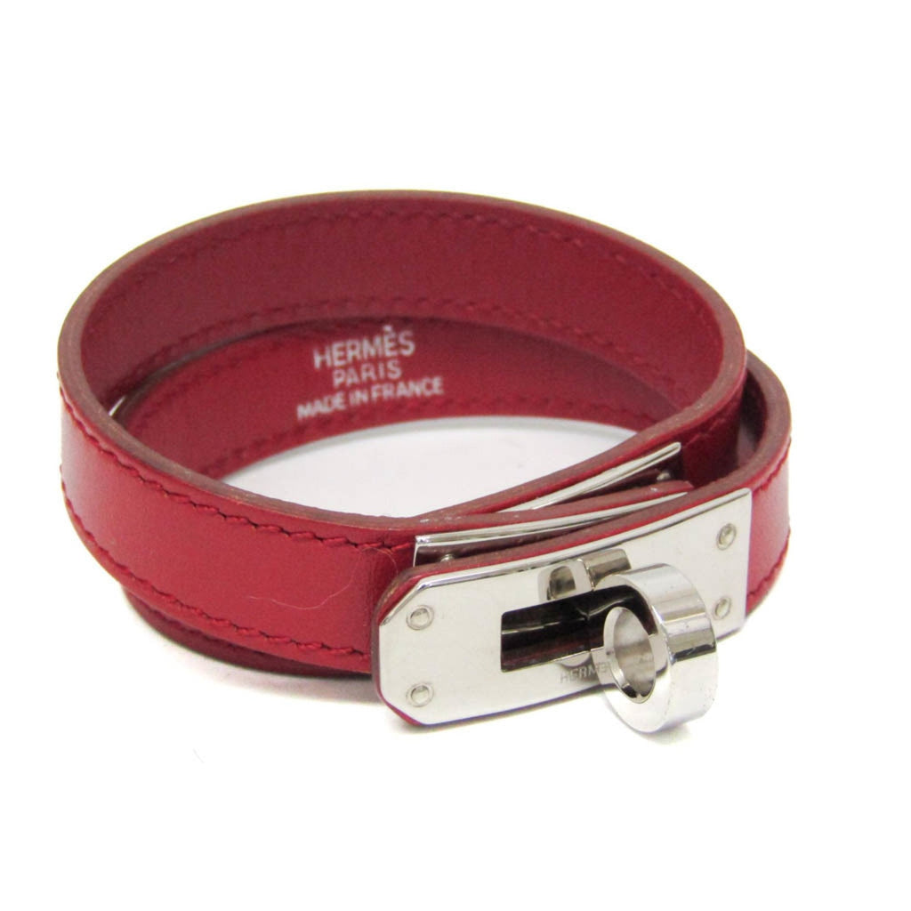 Kelly Bracelet Leather and Metal Red and Silver