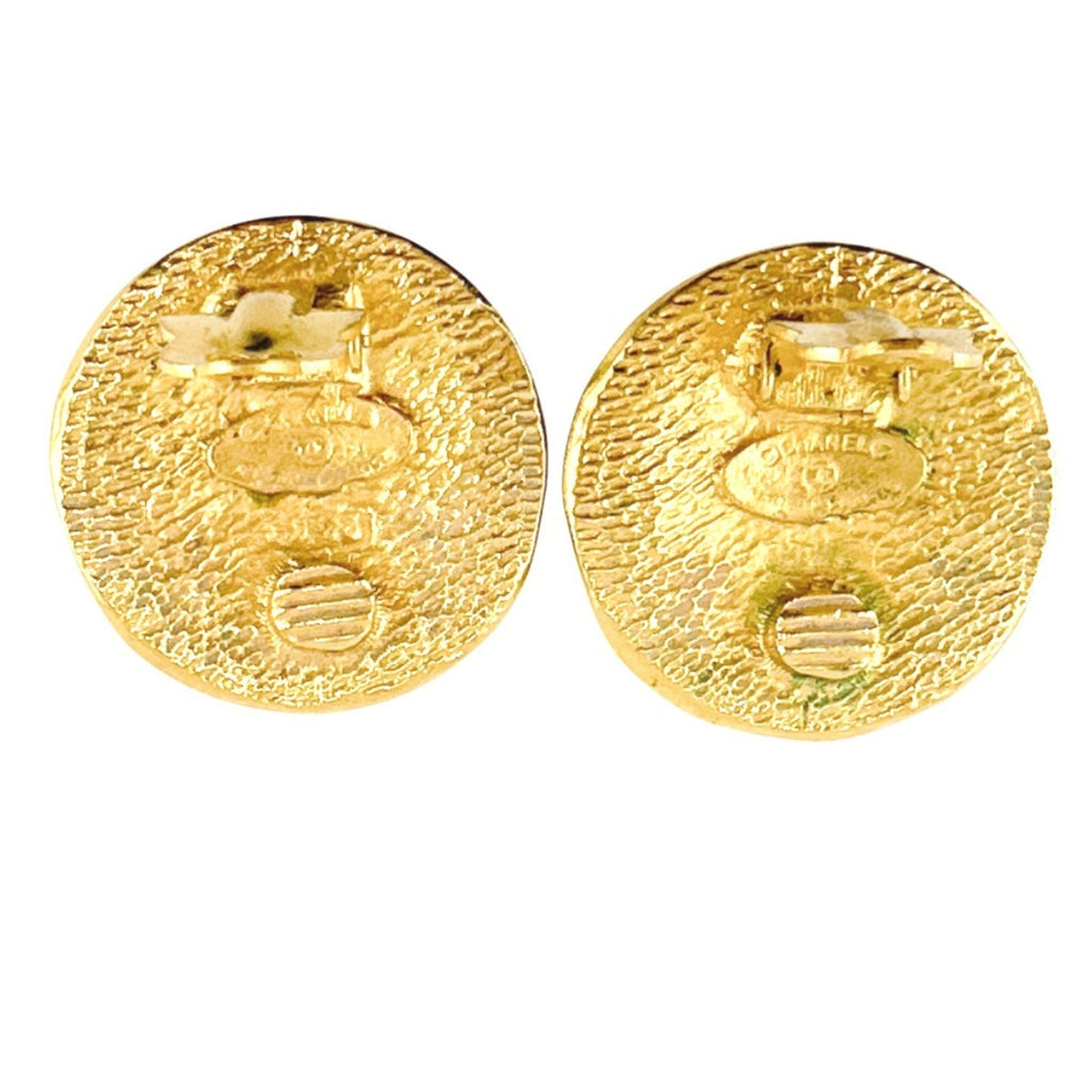Vintage Earrings Logo Gold-Tone Metal