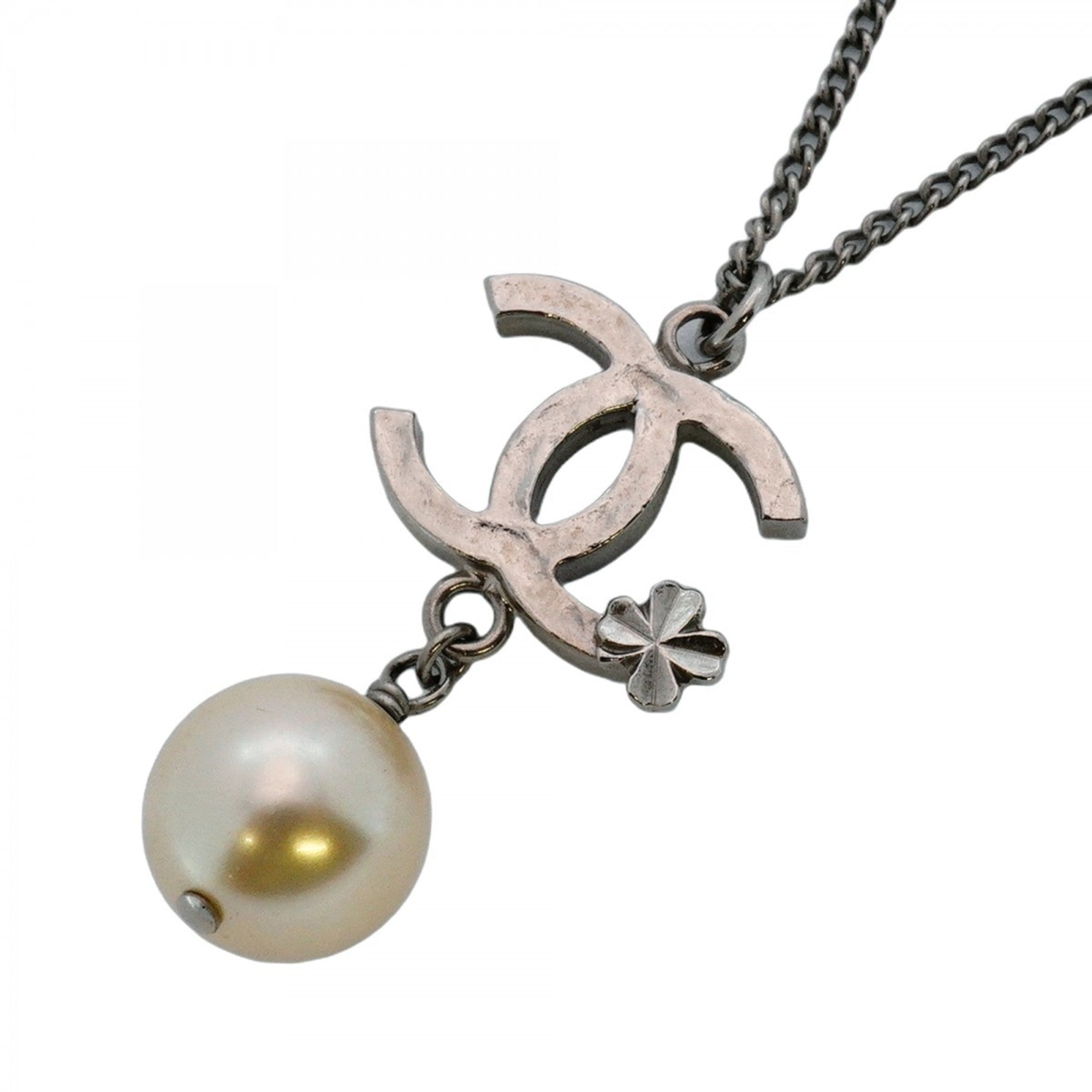 CC Logo Pendant Necklace Silver-Tone Metal
