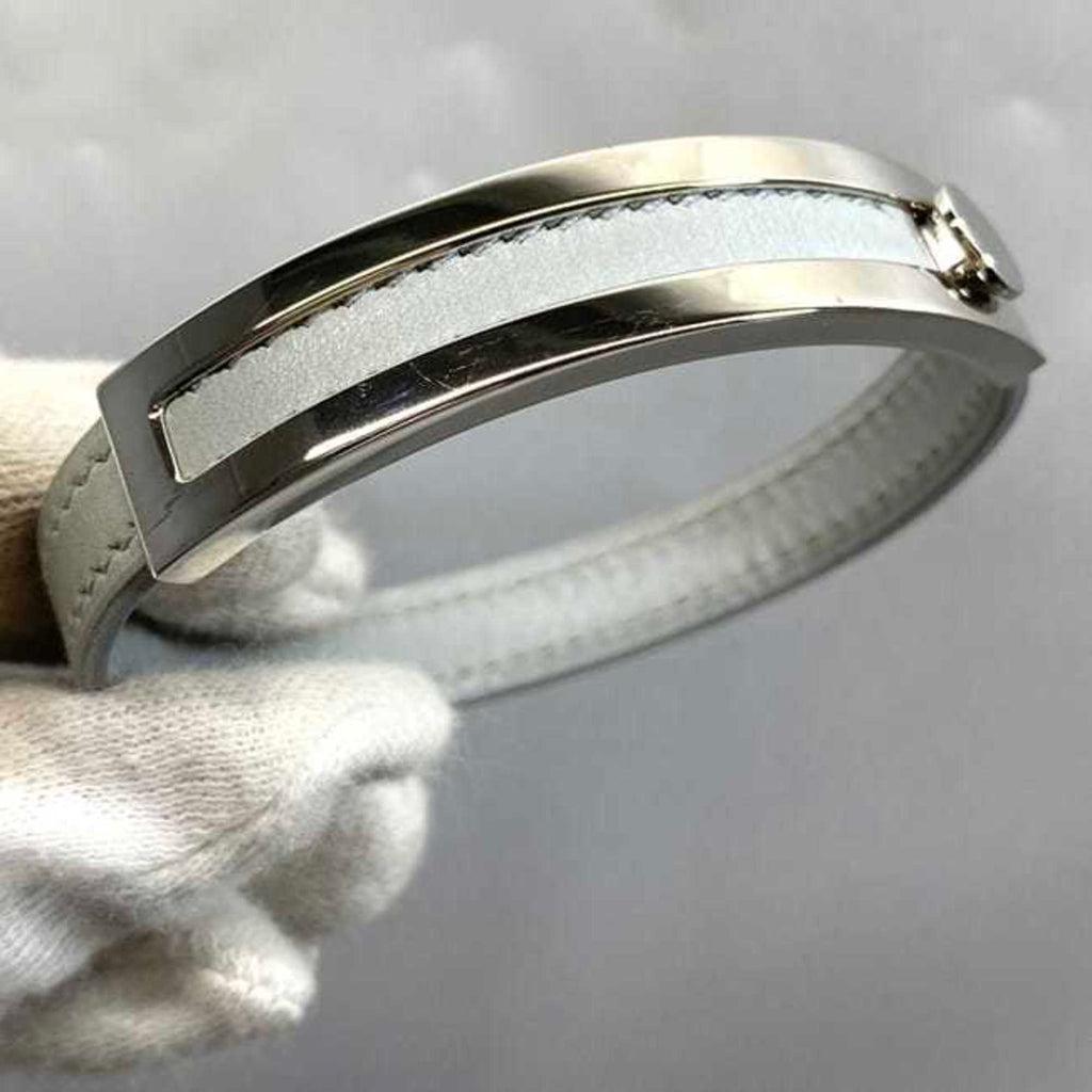 Bracelet Leather and Metal Gray Silver