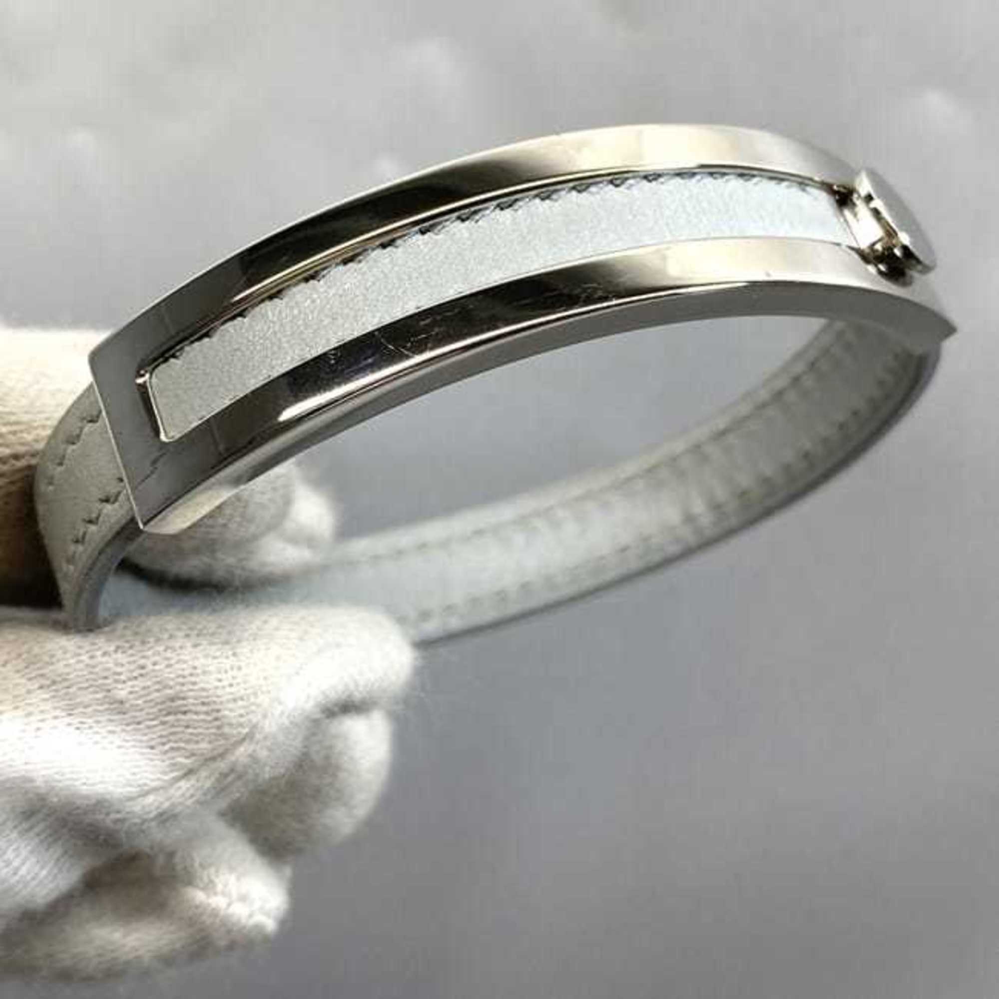 Bracelet Leather and Metal Gray Silver