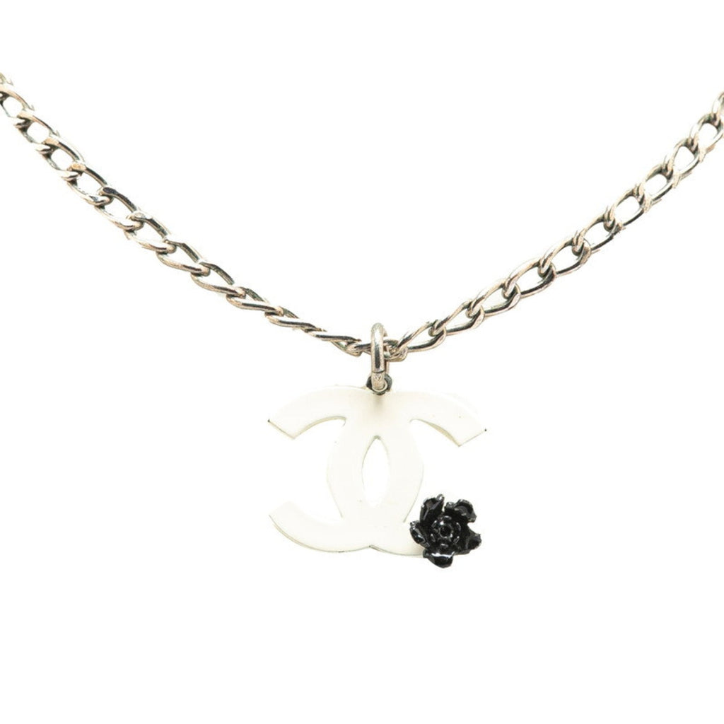 CC Logo Pendant Necklace Silver-Tone Metal