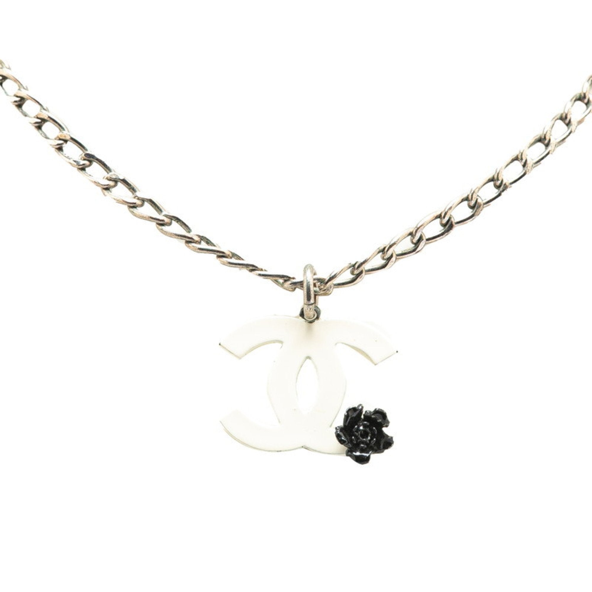 CC Logo Pendant Necklace Silver-Tone Metal