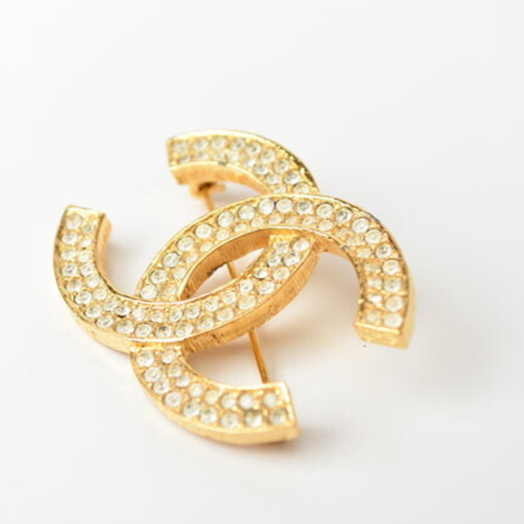 Brooch Pin Metal Gold With Rhinestone