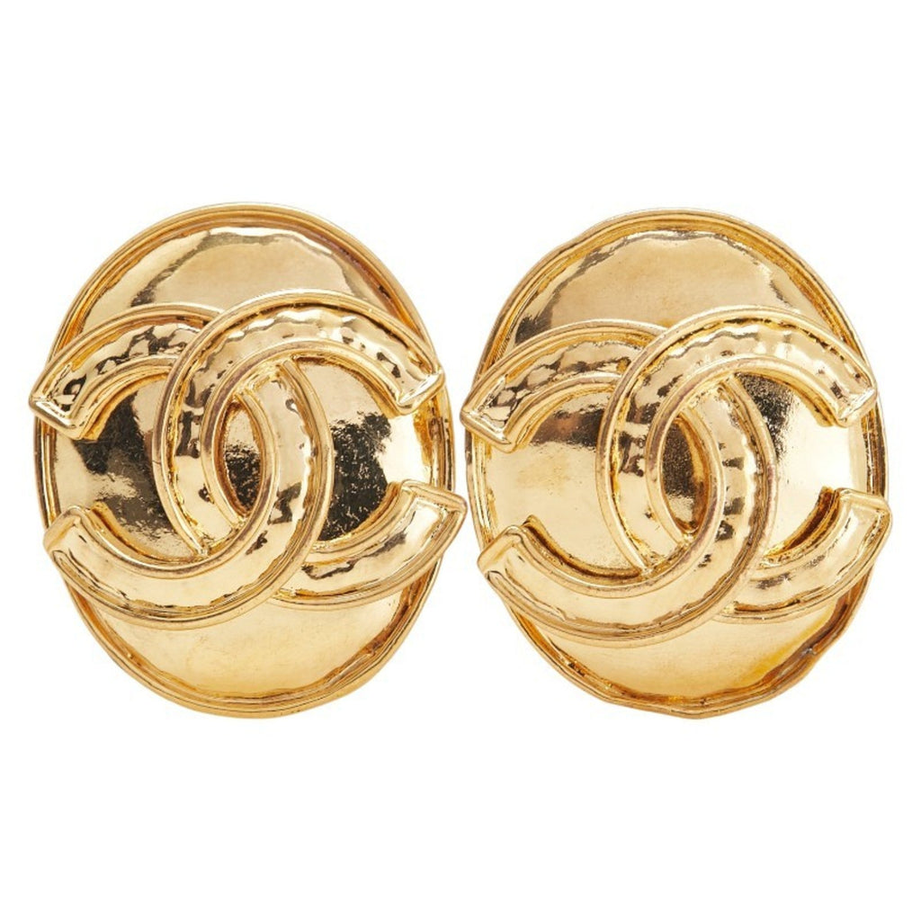 CC Logo Oval Clip-On Earrings Metal Gold-Tone Metal