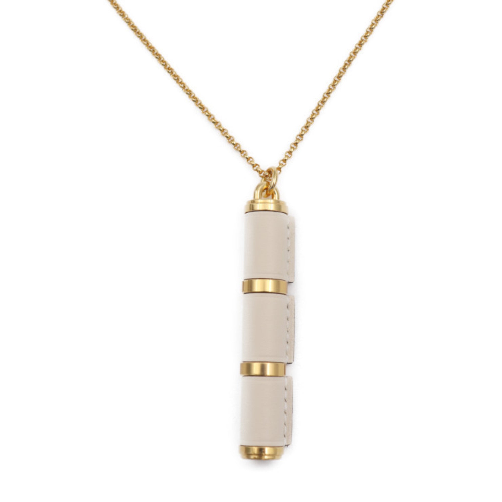 Pendant Necklace Metal and Swift Leather