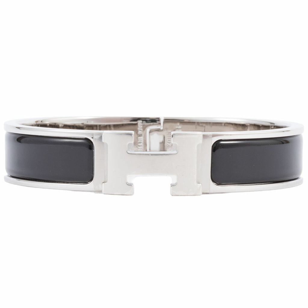 Bracelet Enamel and Metal Black and Silver
