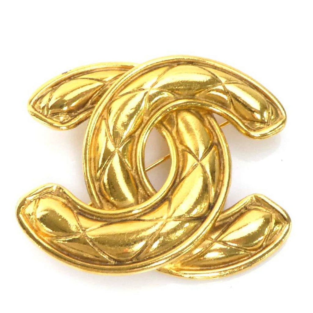 CC Logo Brooch Gold-Tone Metal
