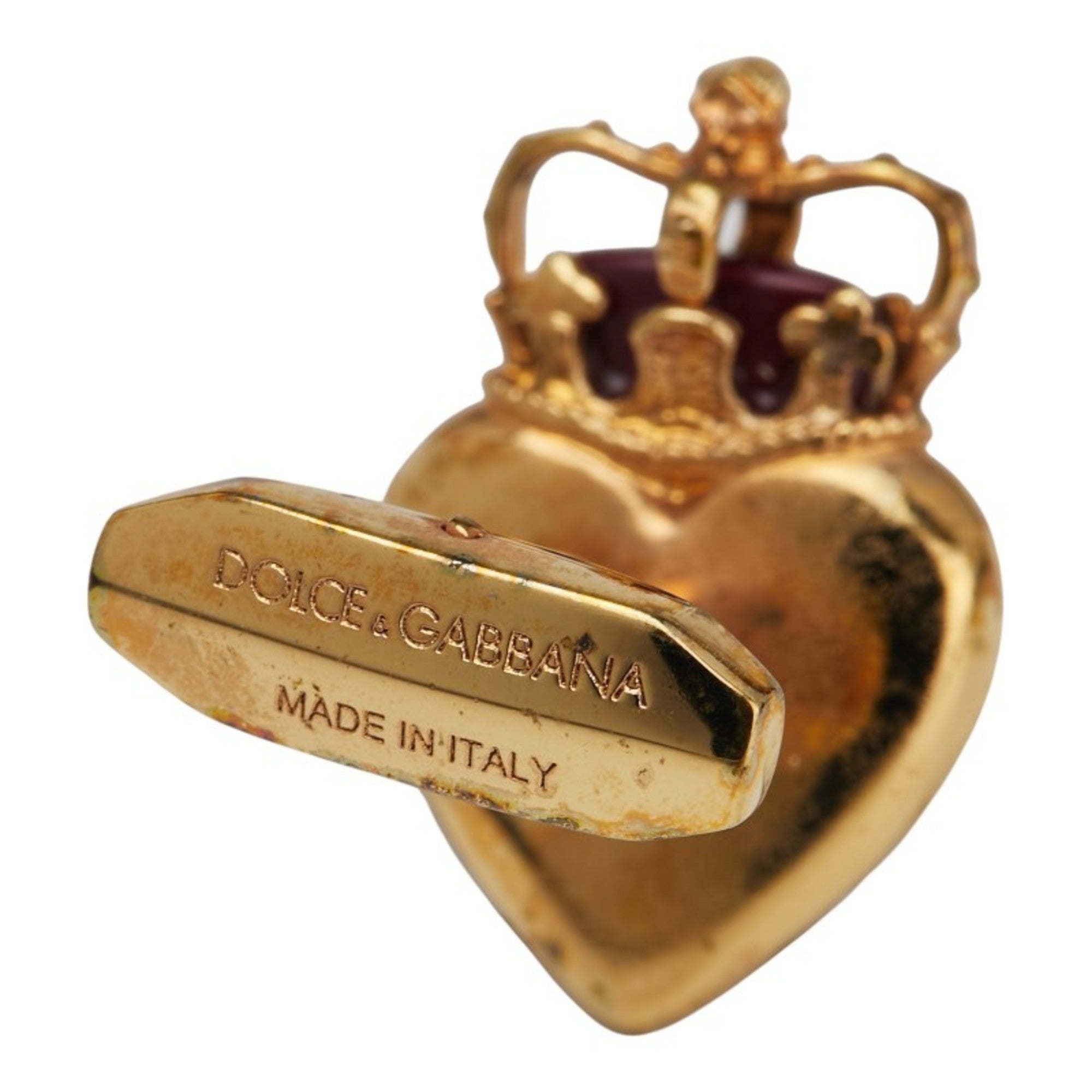 Amore Crown and Heart Motif Cufflinks Gold Red Plated Bracelet