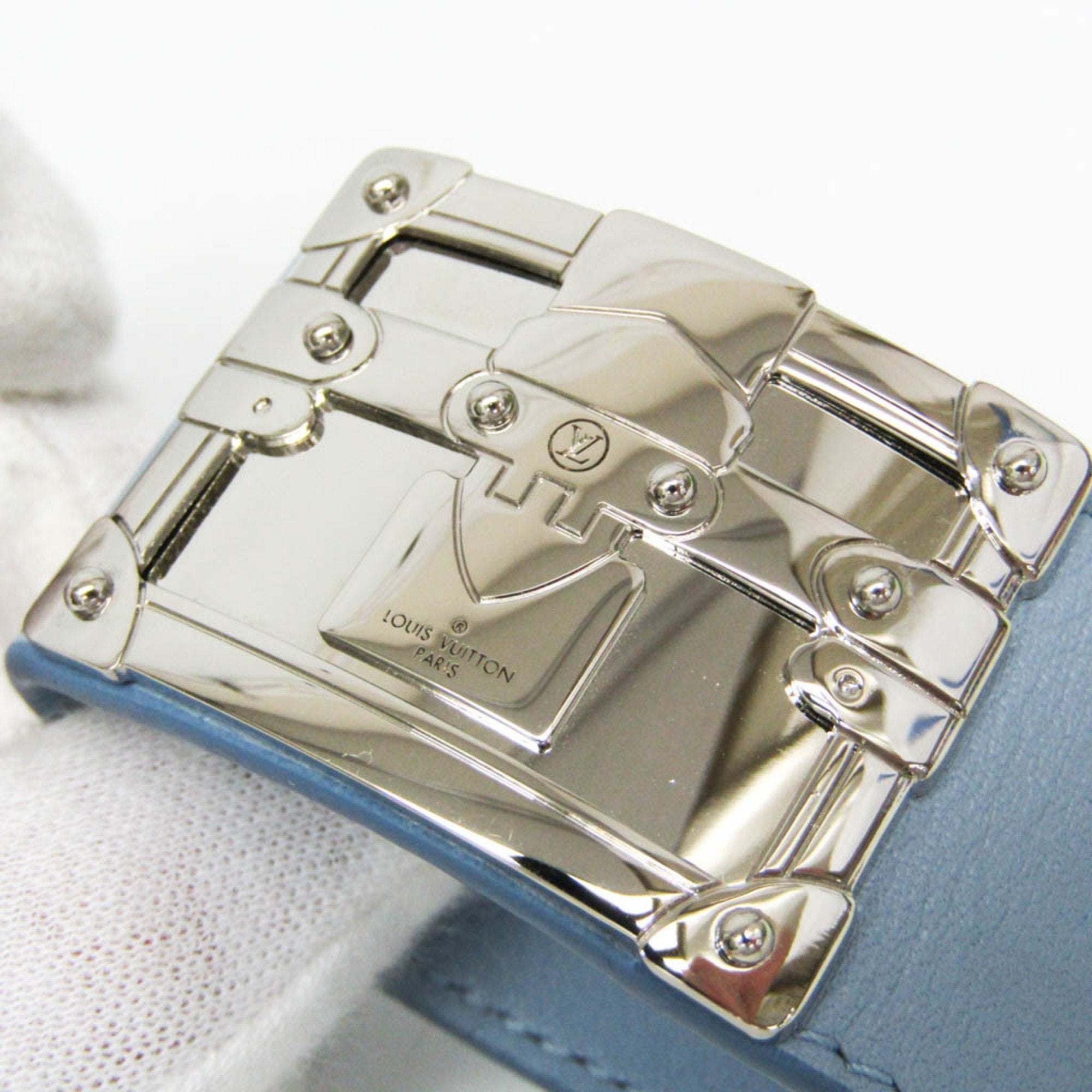 Bangle Leather and Metal Light Blue and Silver Bracelet