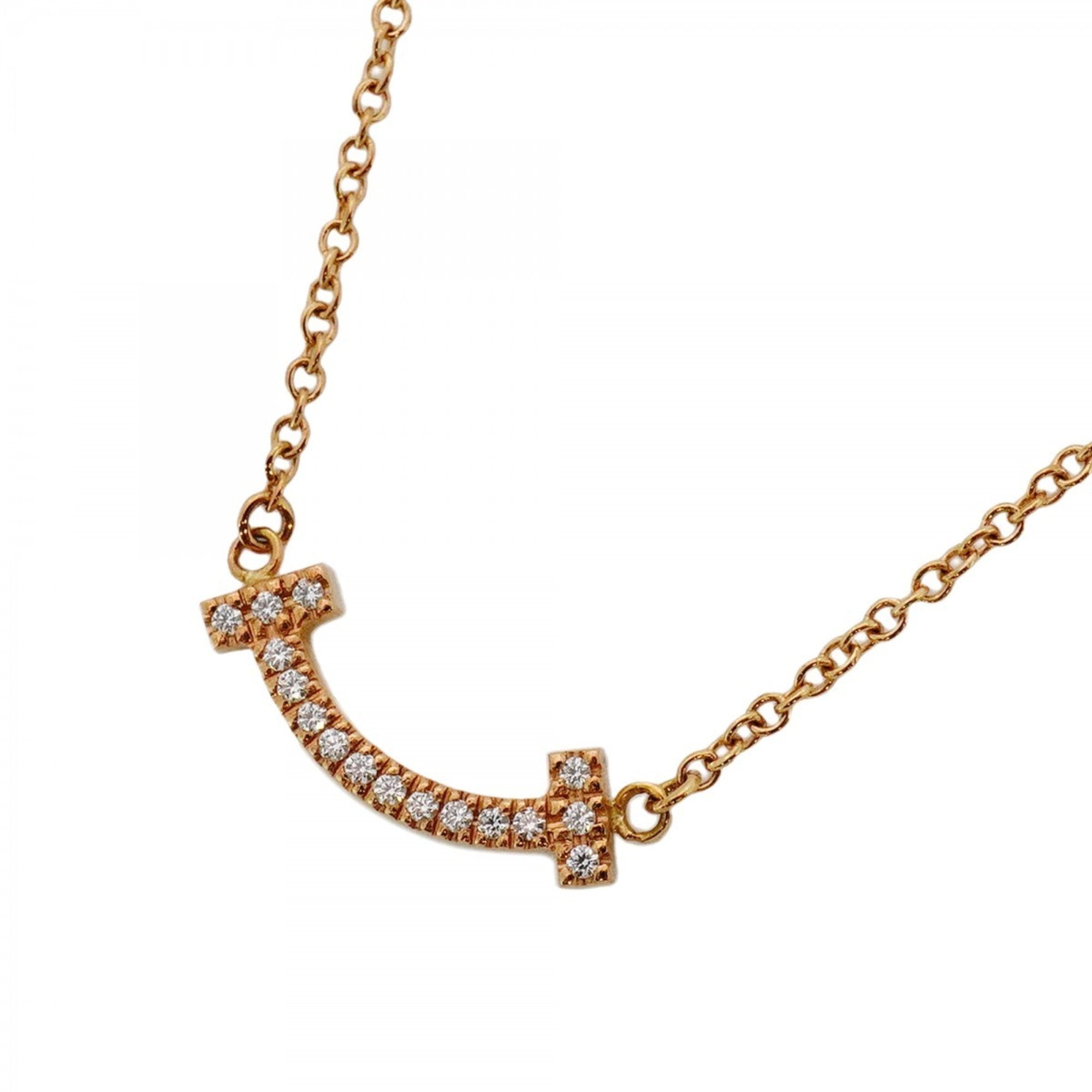 T Smile Mini Pendant Necklace 18K Rose Gold with Diamonds