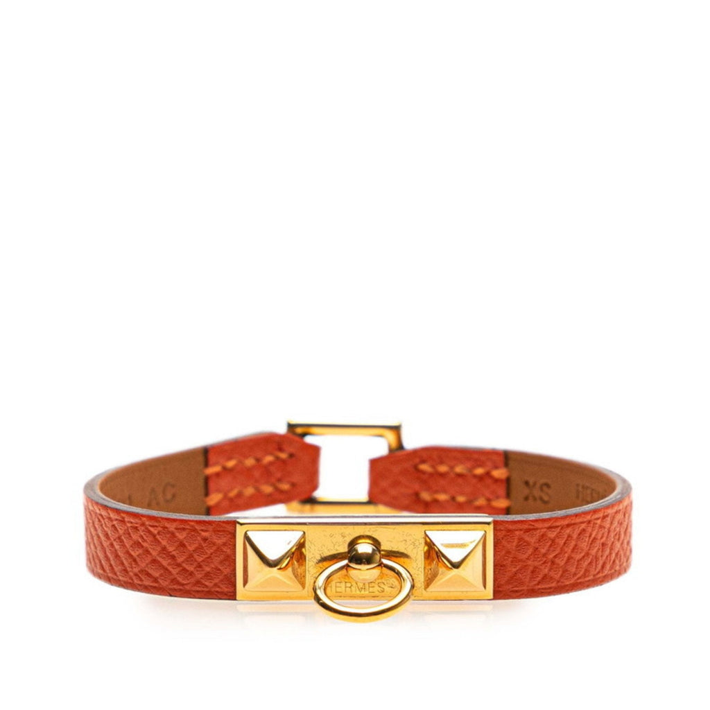 Bracelet Leather and Metal Gold and Orange