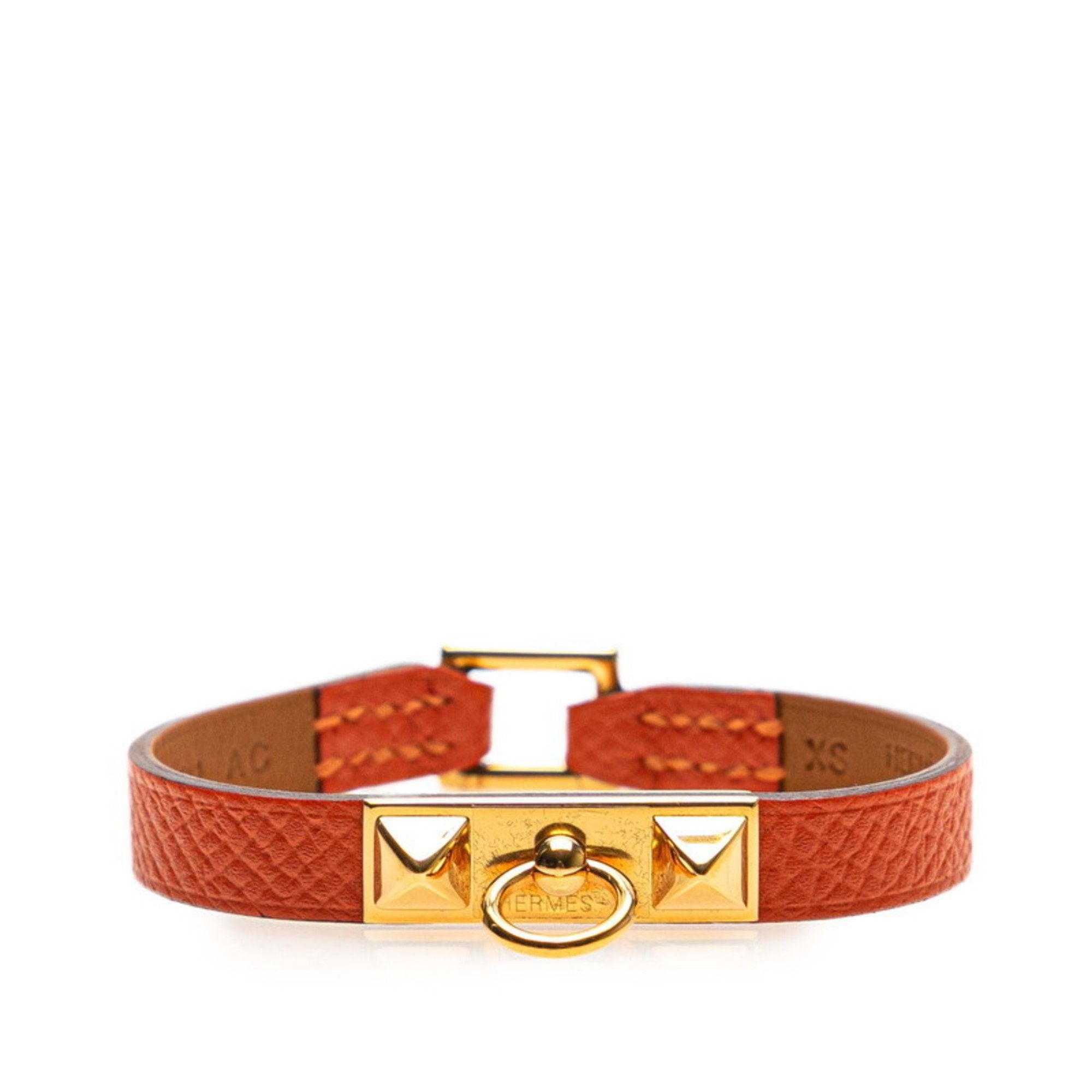 Bracelet Leather and Metal Gold and Orange