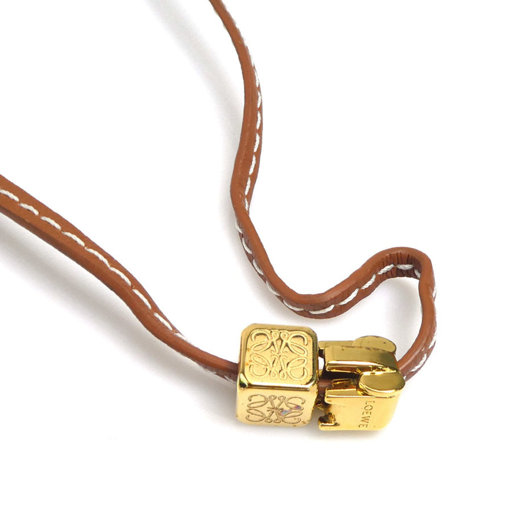 Pendant Necklace Leather and Metal Brown