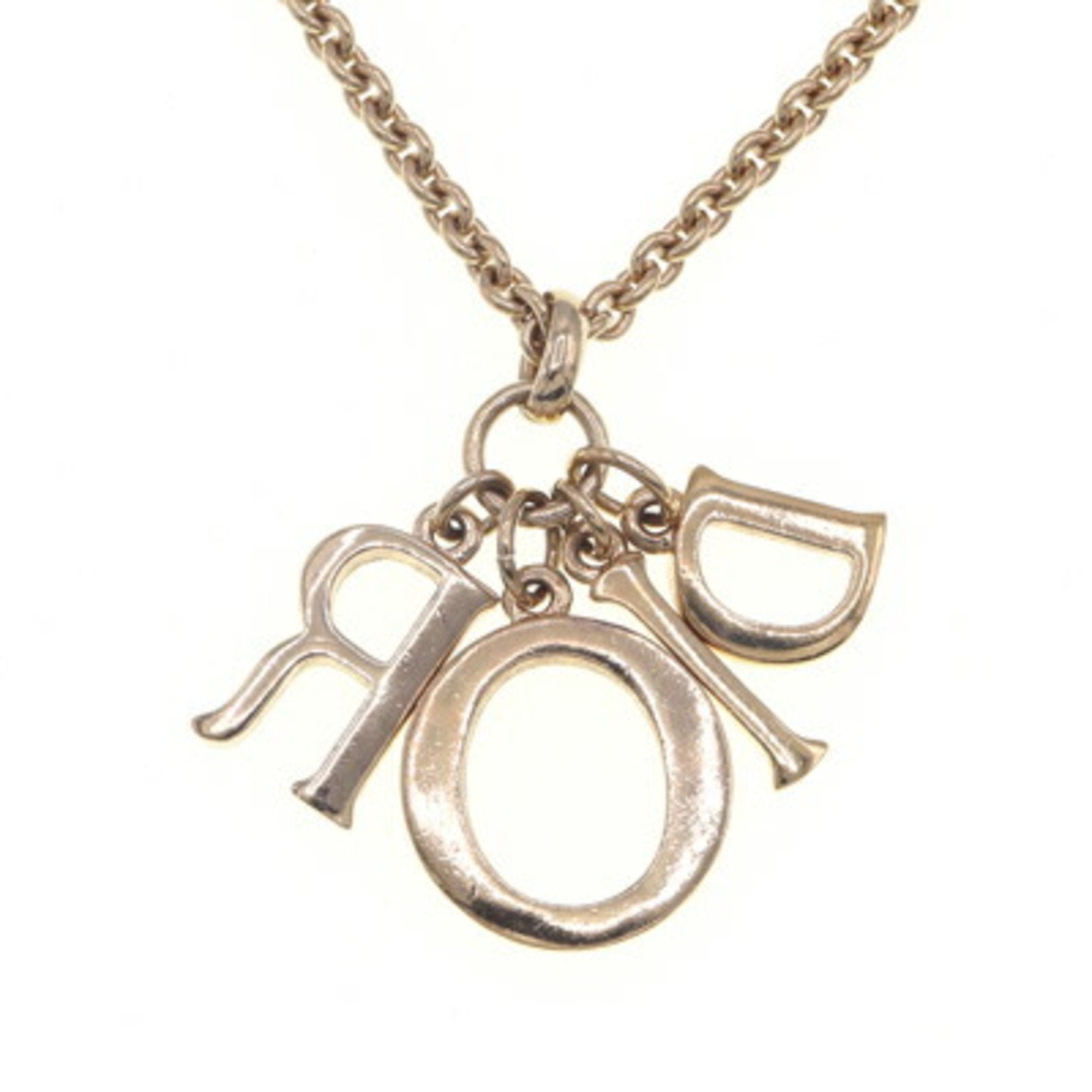 Pendant Necklace Gold Metal and Rhinestone