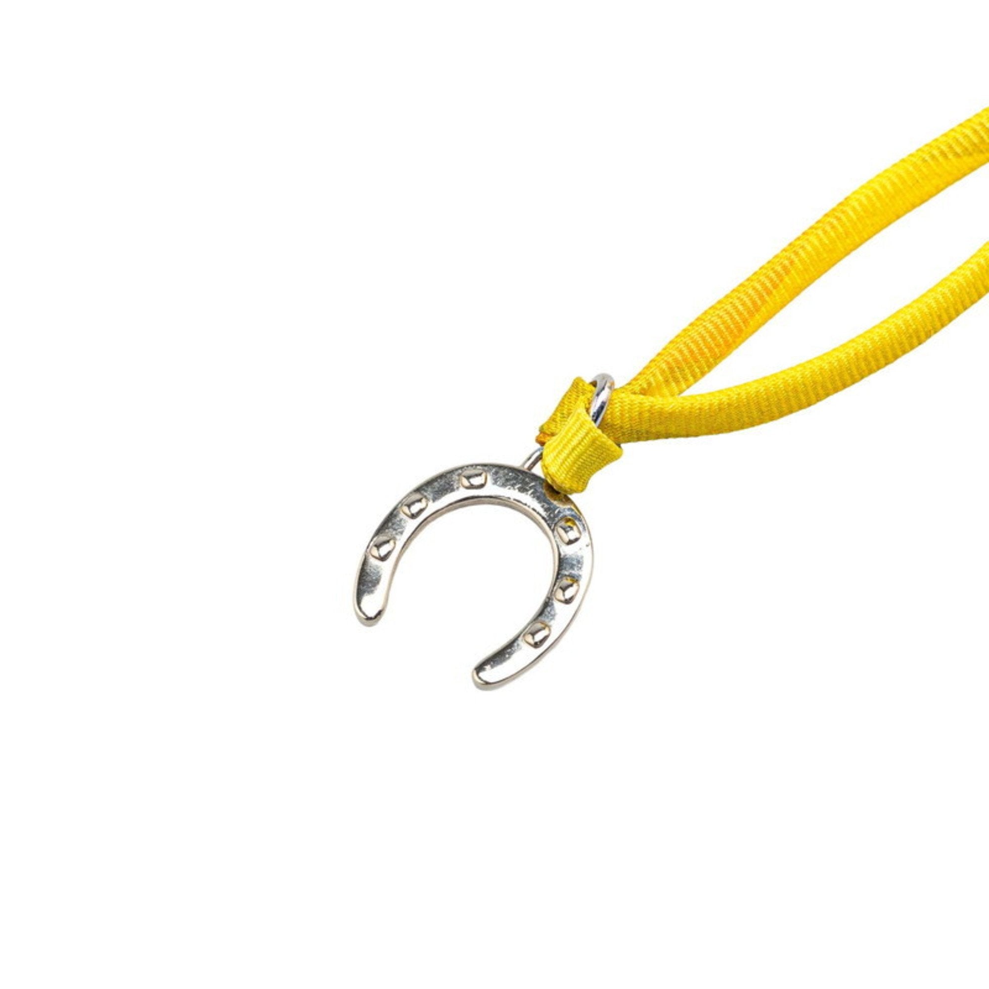 Pendant Necklace Silver and Yellow Metal and Silk