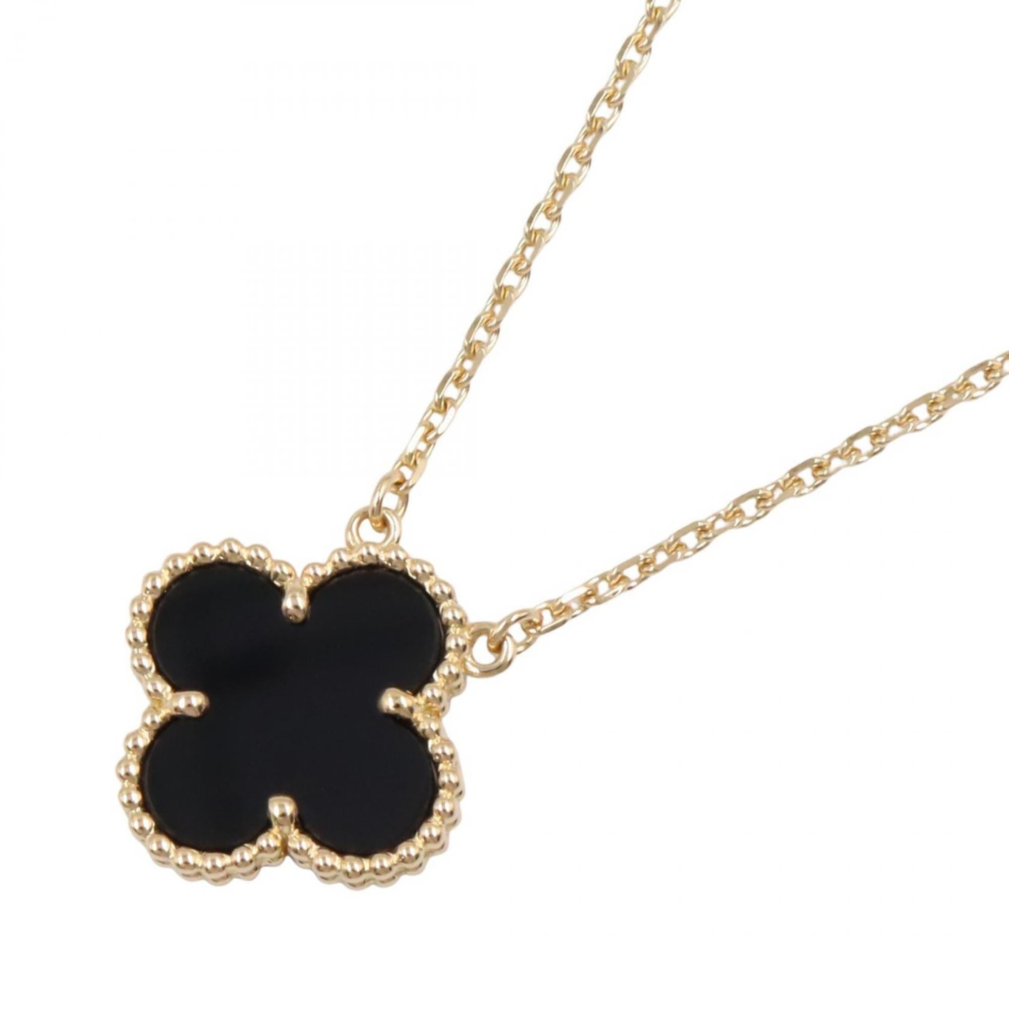 Vintage Alhambra Pendant Necklace 18K Yellow Gold and Onyx