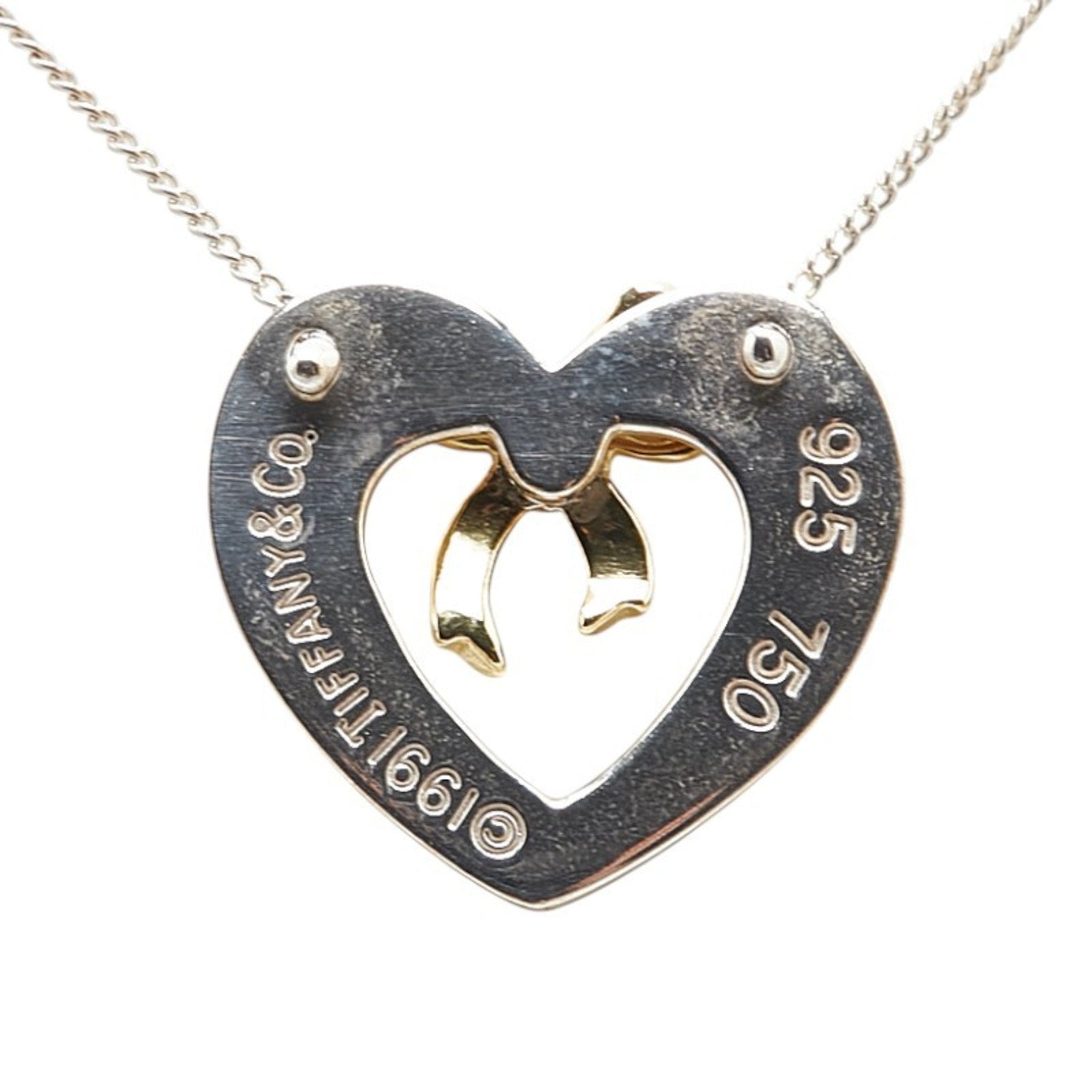 Heart Ribbon Pendant Necklace Sterling Silver and 18K Yellow Gold