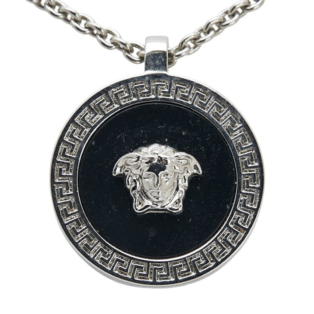 Pendant Necklace Black and Silver Metal