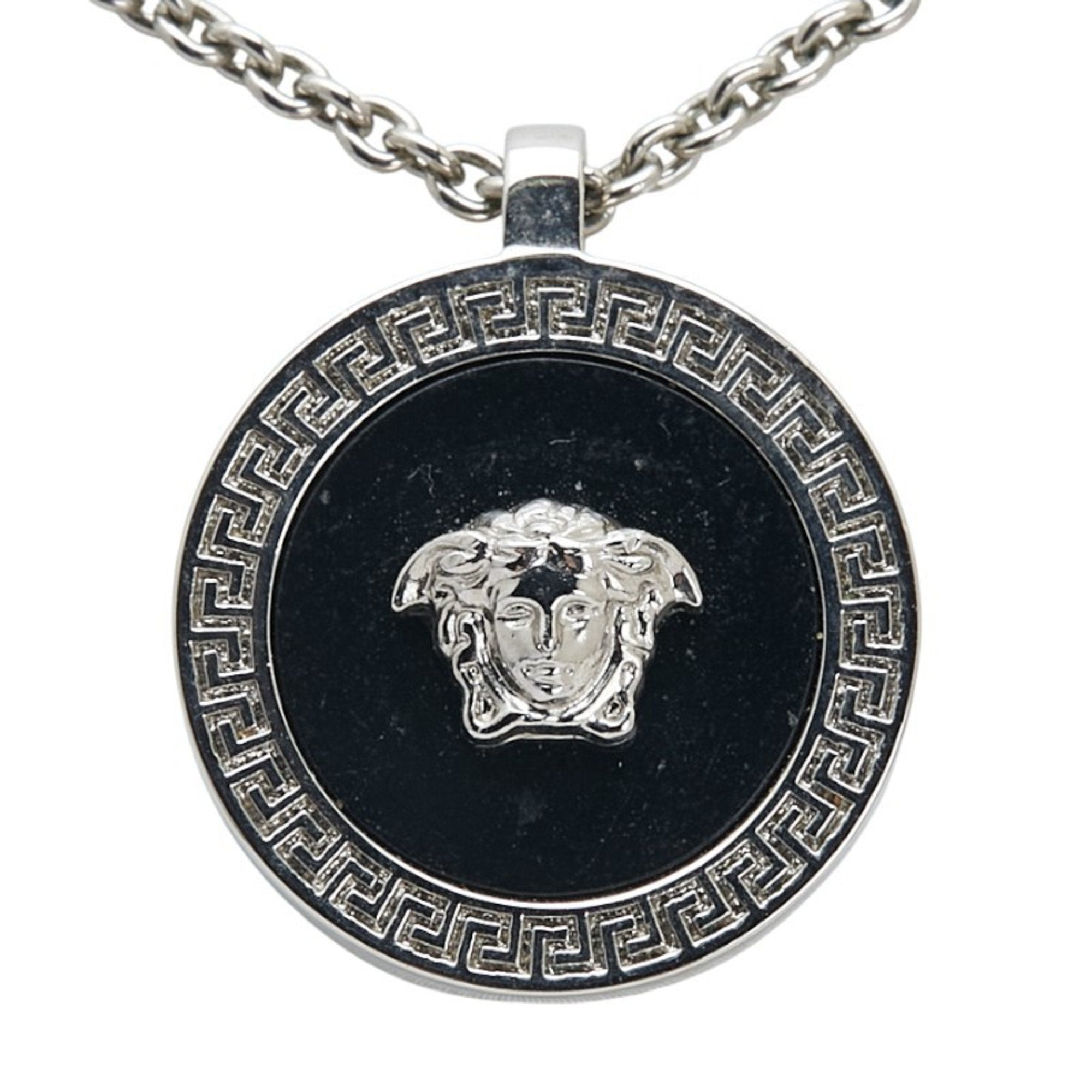 Pendant Necklace Black and Silver Metal