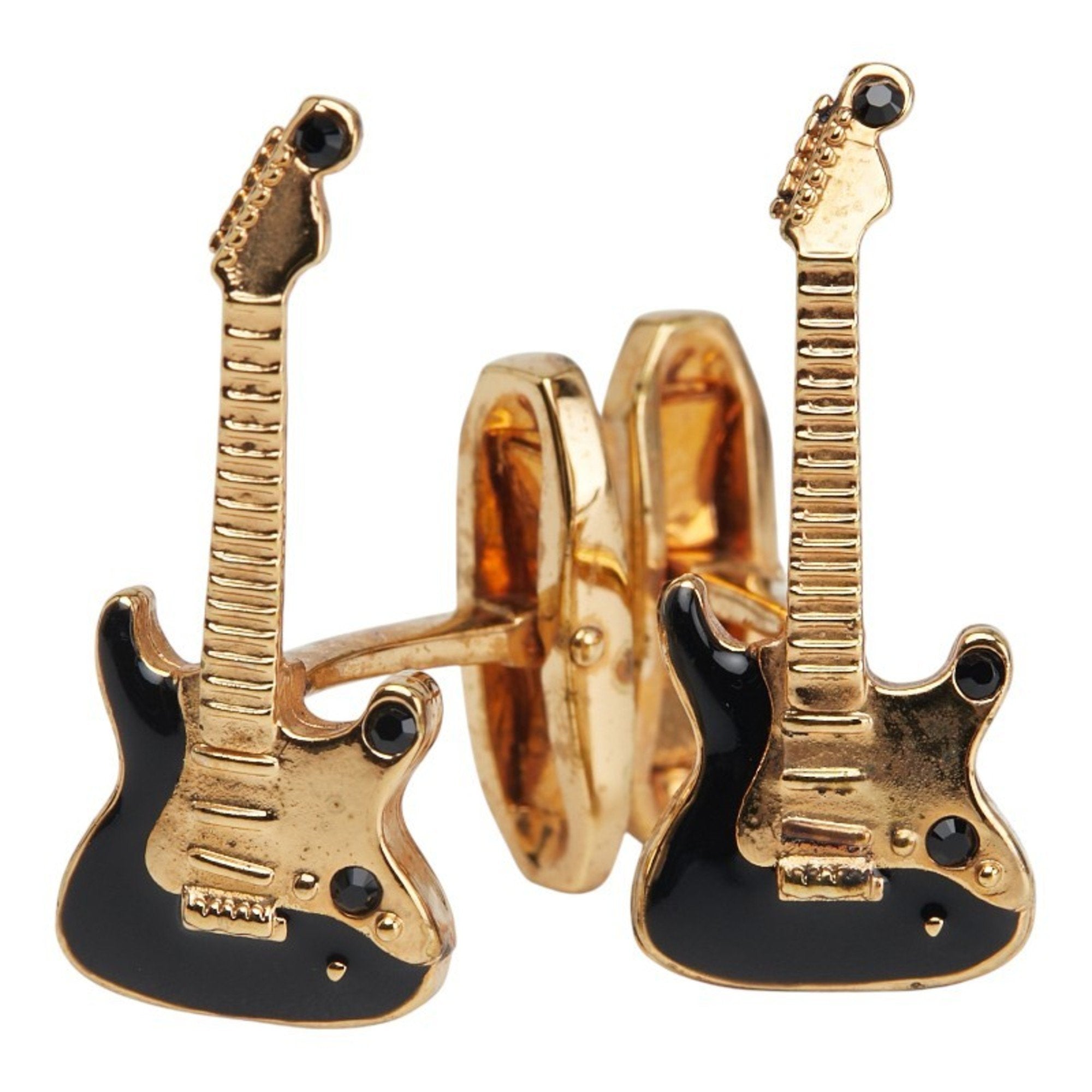 Guitar Motif Cufflinks Gold and Black Plated Bracelet