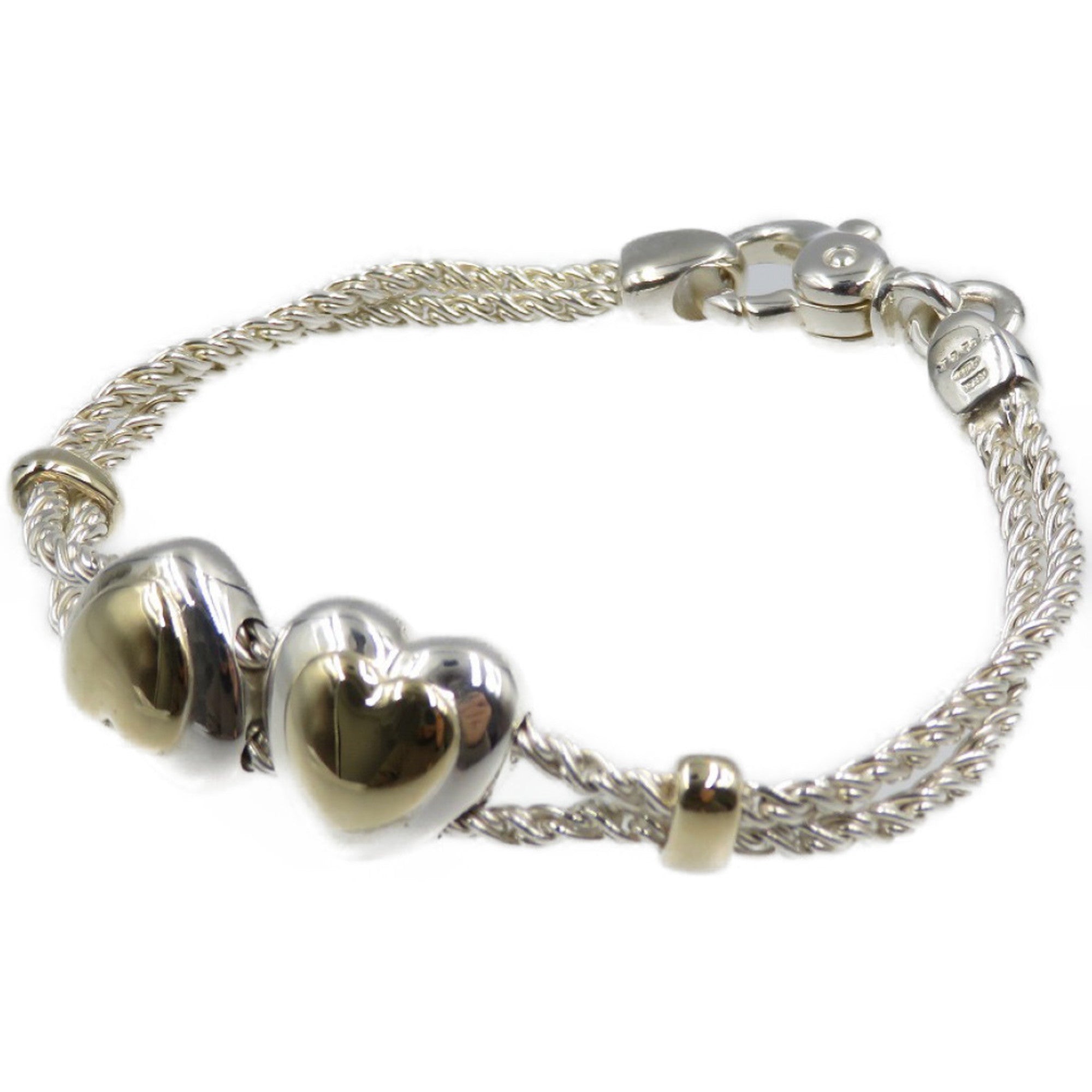 Double Heart Rope Chain Bracelet 18K Gold and Sterling Silver