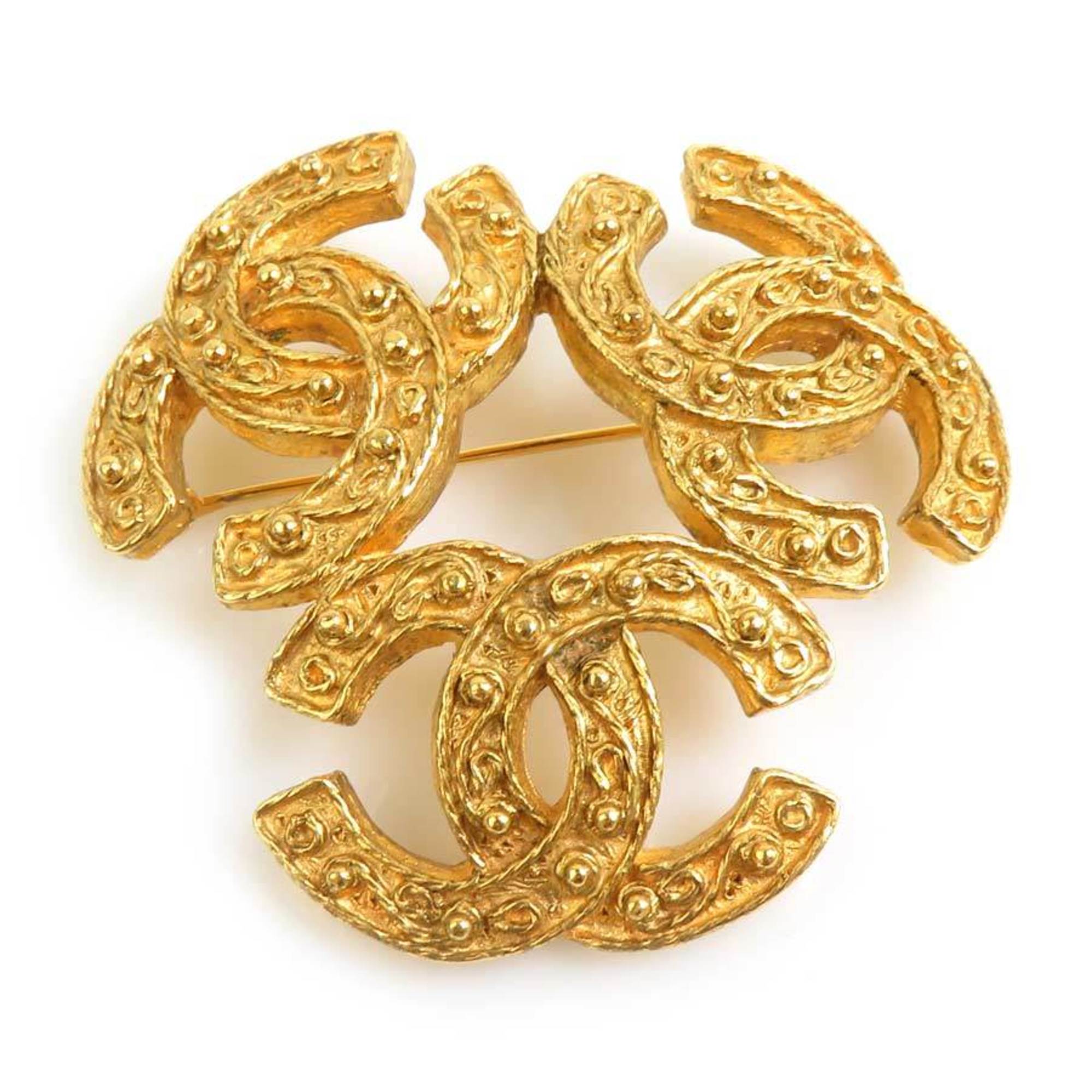 CC Logo Brooch Gold-Tone Metal