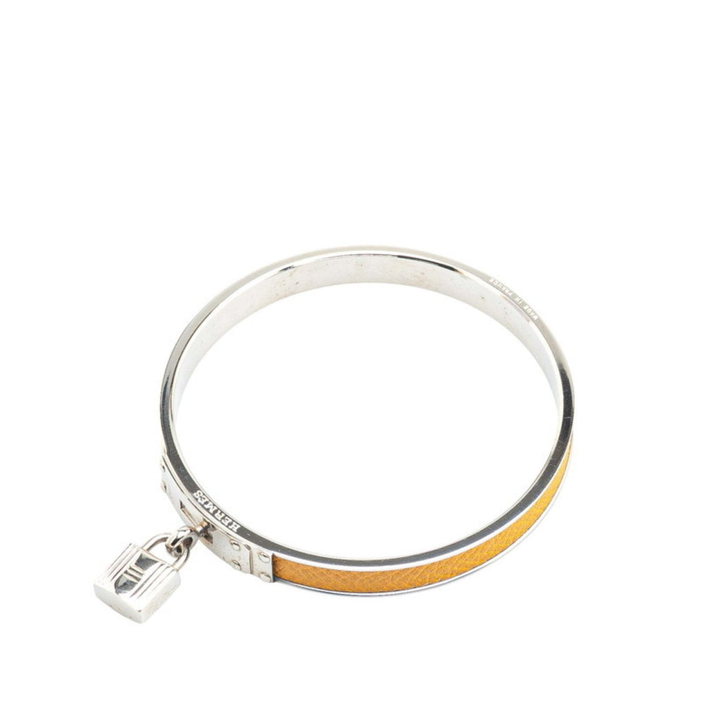 Bangle Leather and Metal Silver and Yellow Bracelet