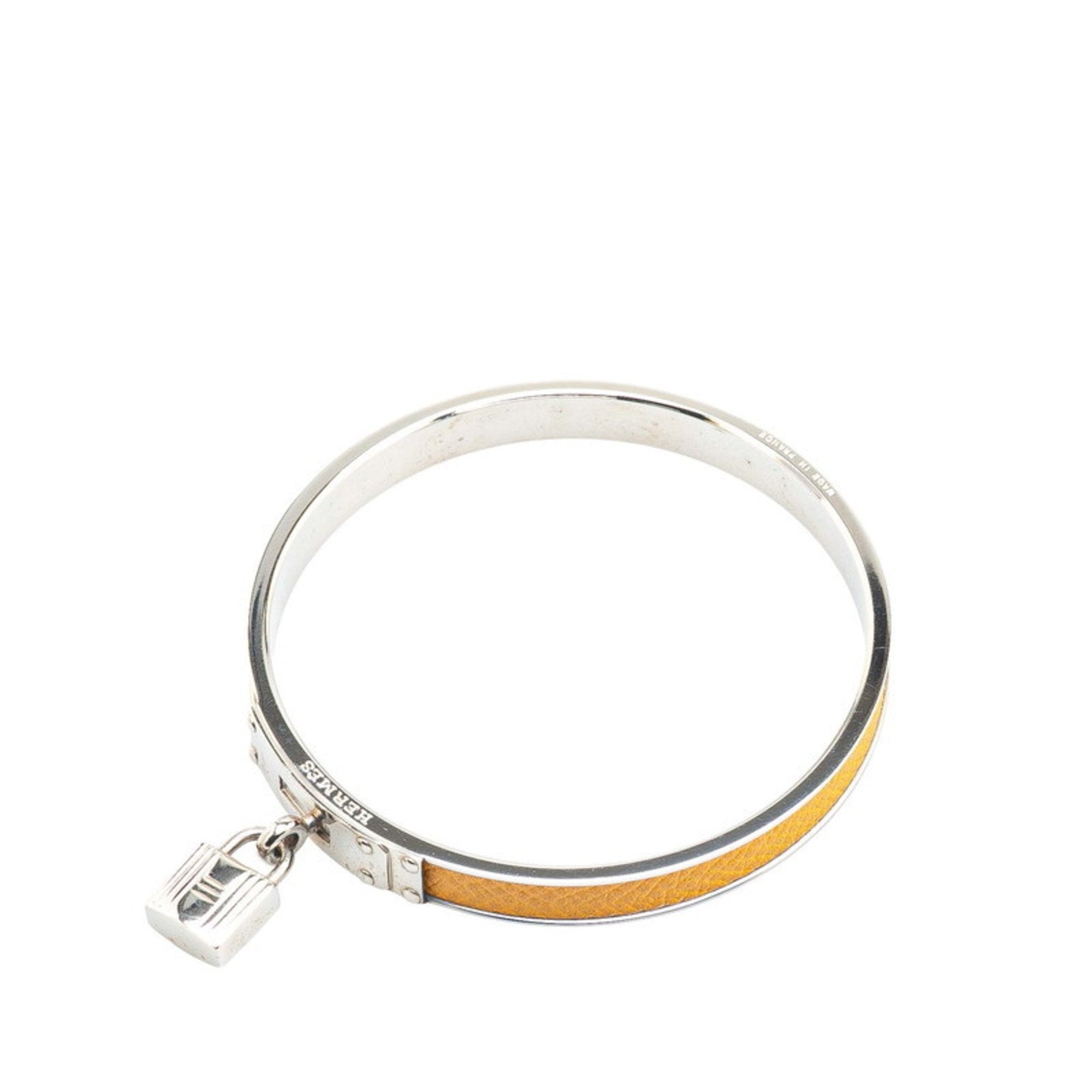Bangle Leather and Metal Silver and Yellow Bracelet