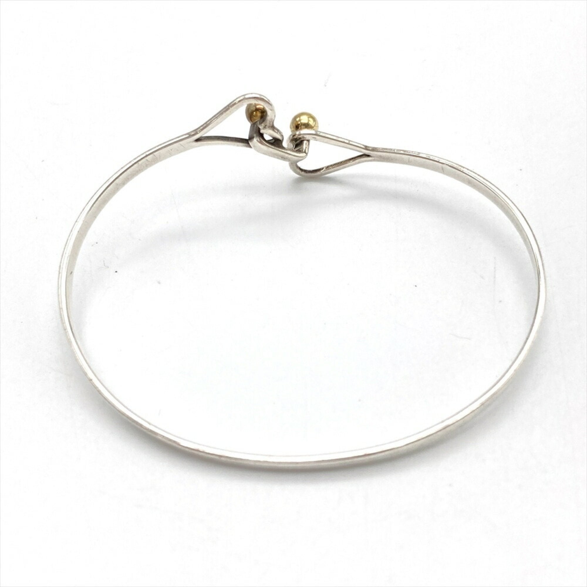 Double Heart Hook Bangle Sterling Silver and 18K Yellow Gold Bracelet