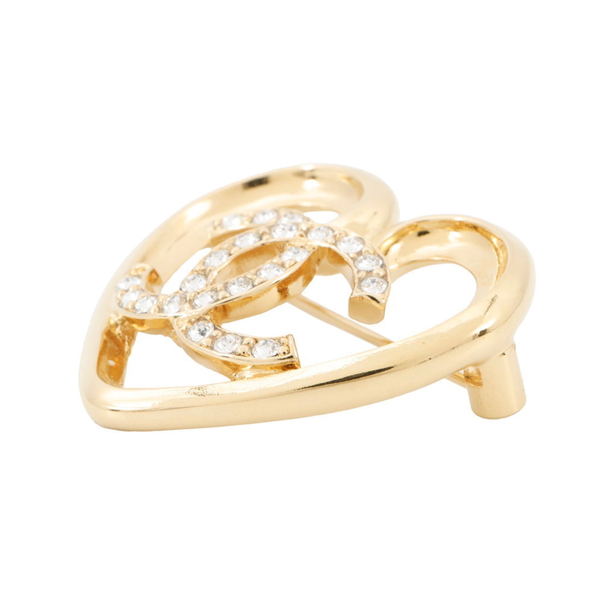 CC Logo Heart Brooch Gold-Tone Metal