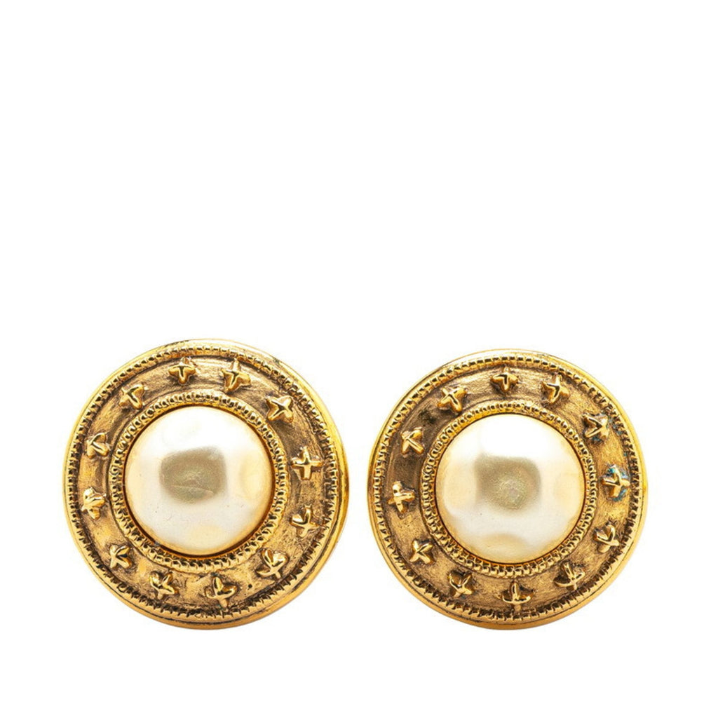 Earrings Pearl Gold-Tone Metal