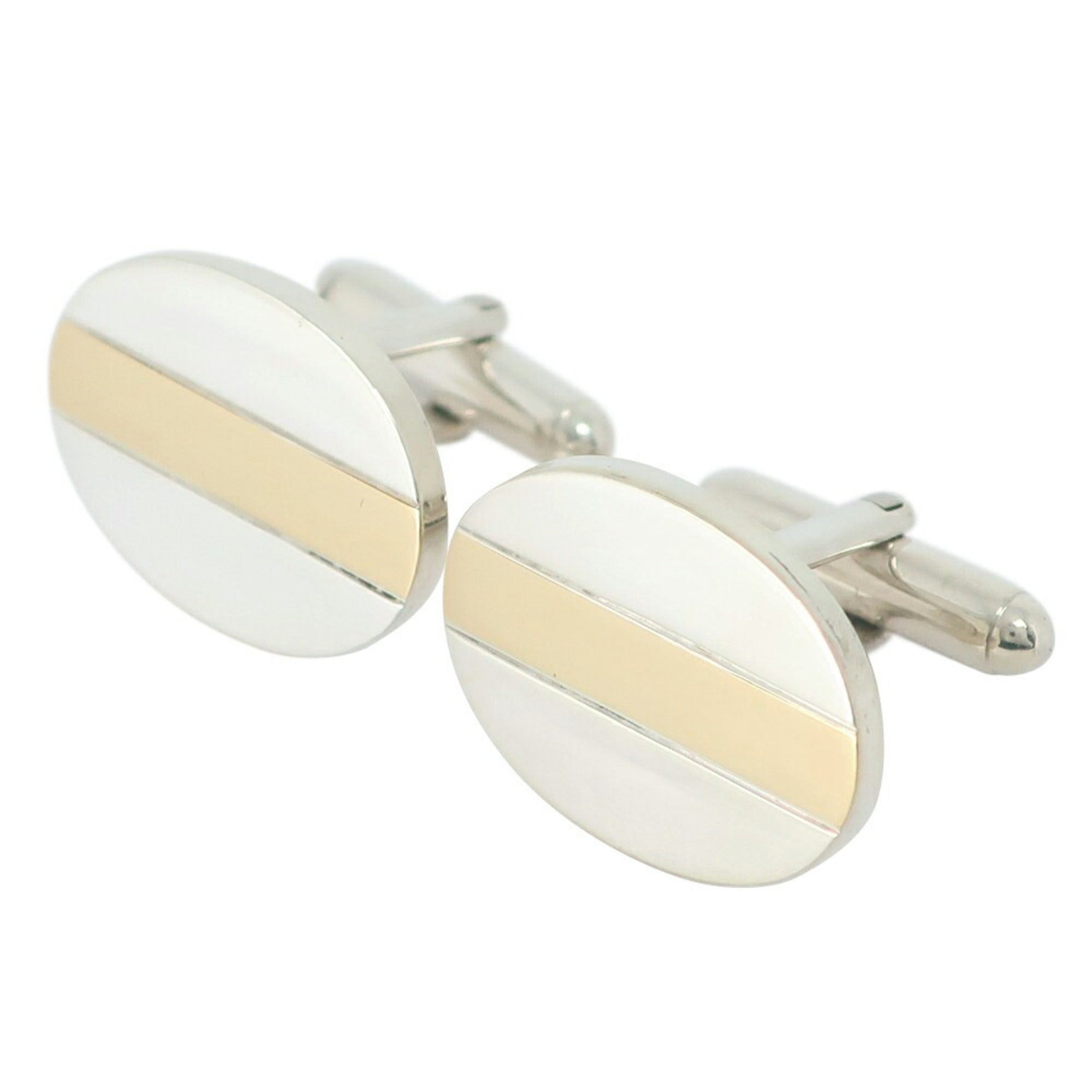 Oval Cufflinks Sterling Silver and 18K Yellow Gold Bracelet