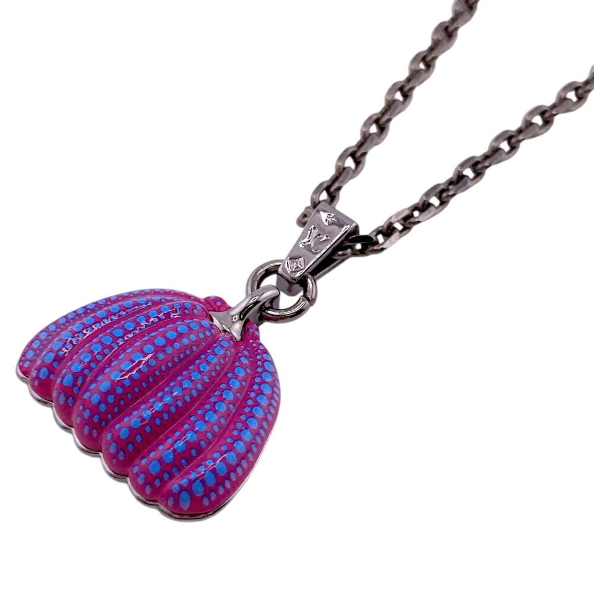 Pendant Necklace Metal Blue and Pink