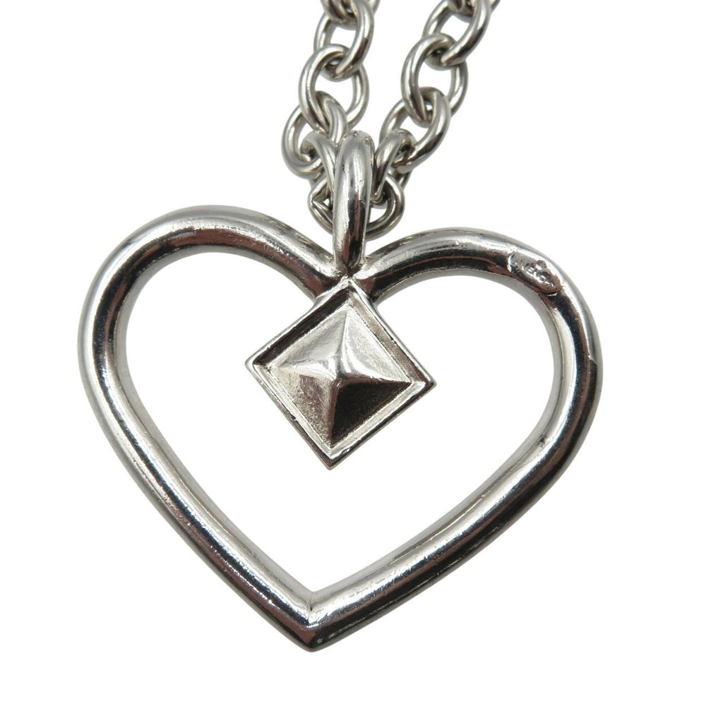 Heart Long Chain Pendant Necklace Metal Silver With Zirconia