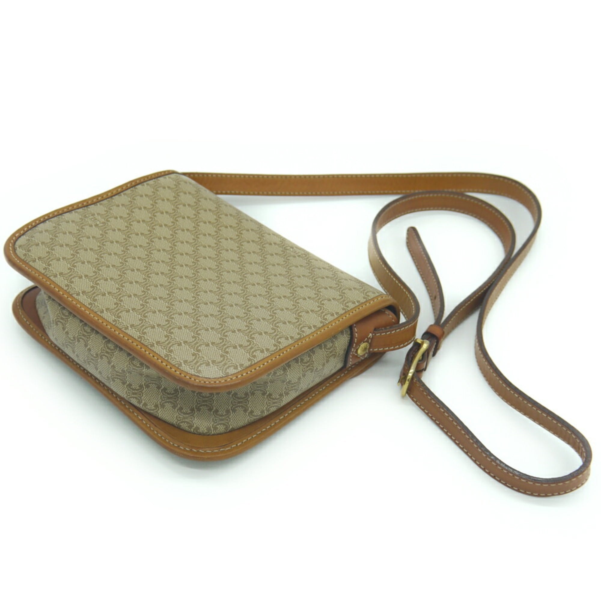 Vintage Saddle Flap Shoulder Bag Macadam Coated Canvas Small