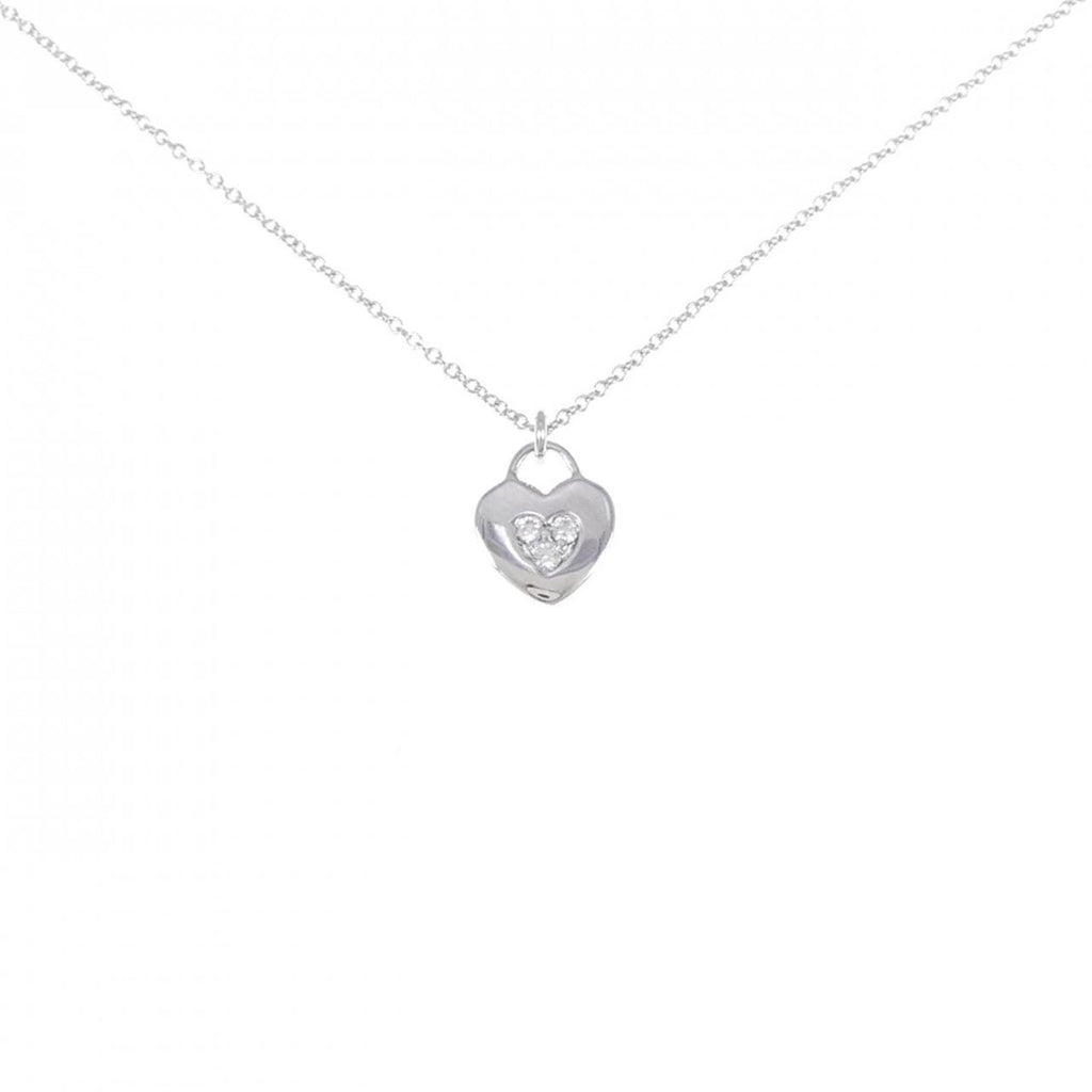 Heart Lock Pendant Necklace 18K White Gold with Diamond