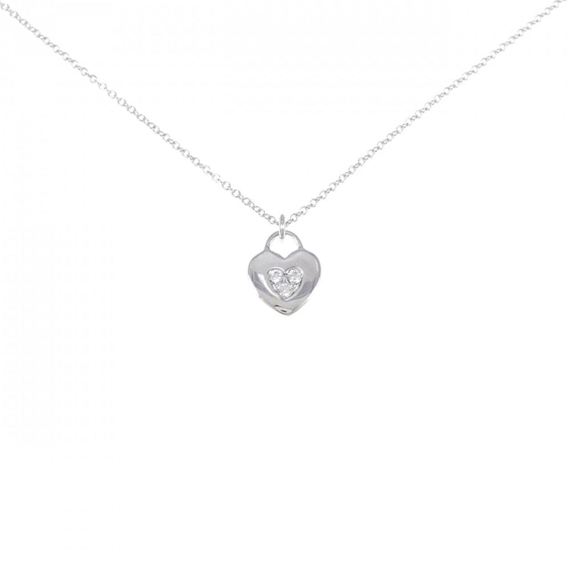 Heart Lock Pendant Necklace 18K White Gold with Diamond