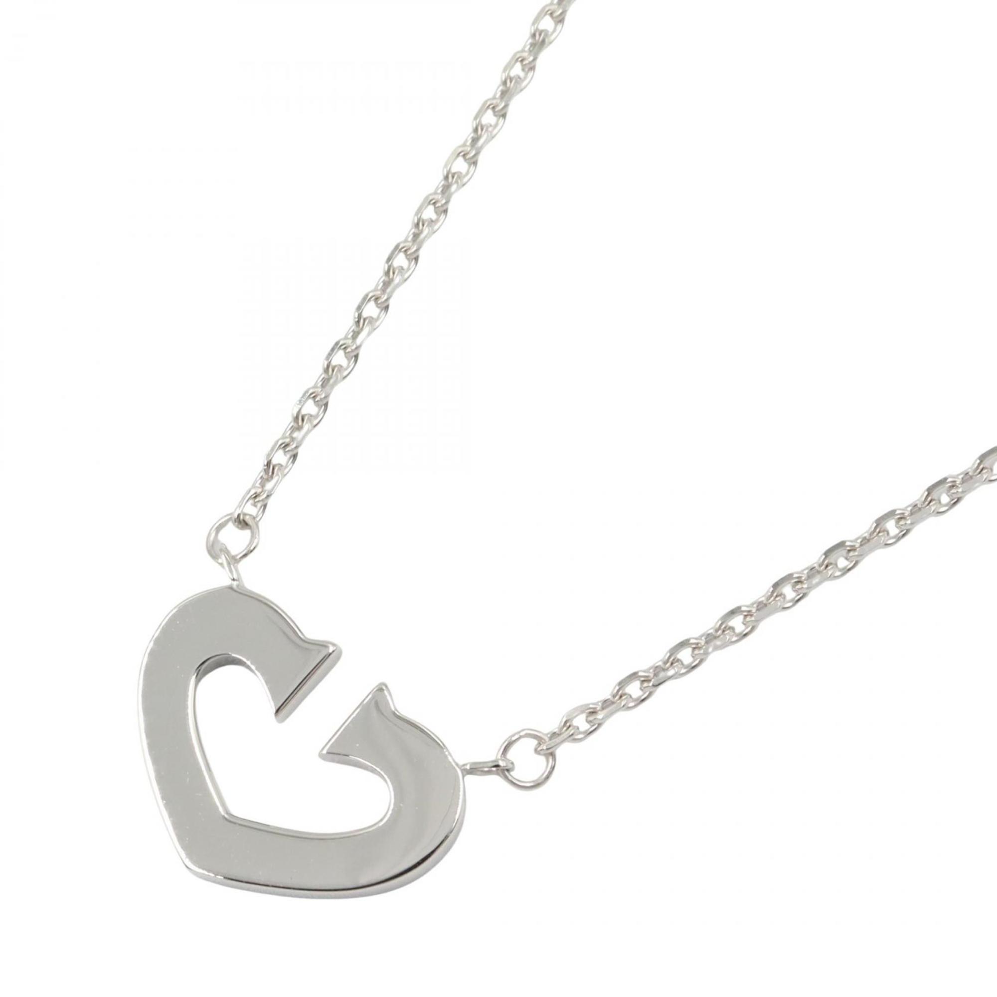 C Heart Pendant Necklace Sterling Silver and 18K White Gold