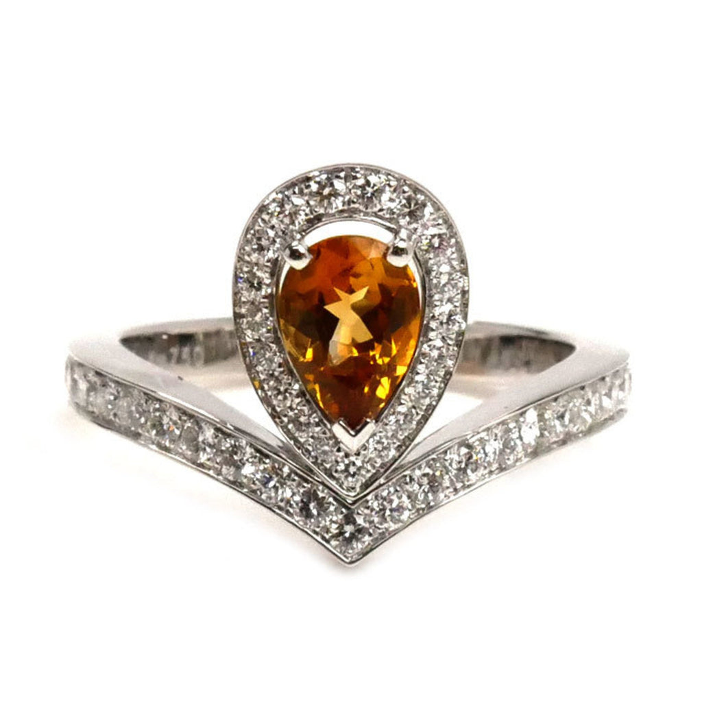Josephine Aigrette Ring 18K White Gold with Citrine and Diamond