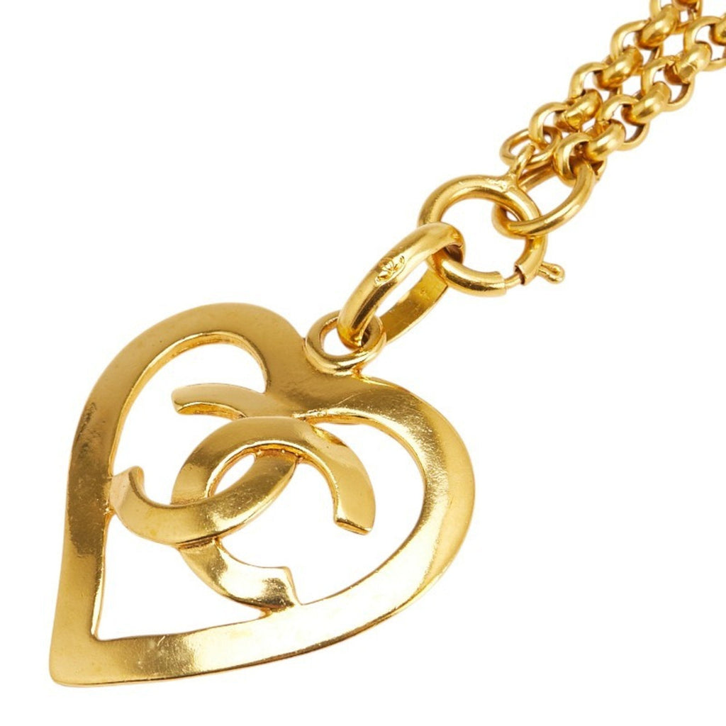 CC Logo Heart Circle Pendant Necklace Metal