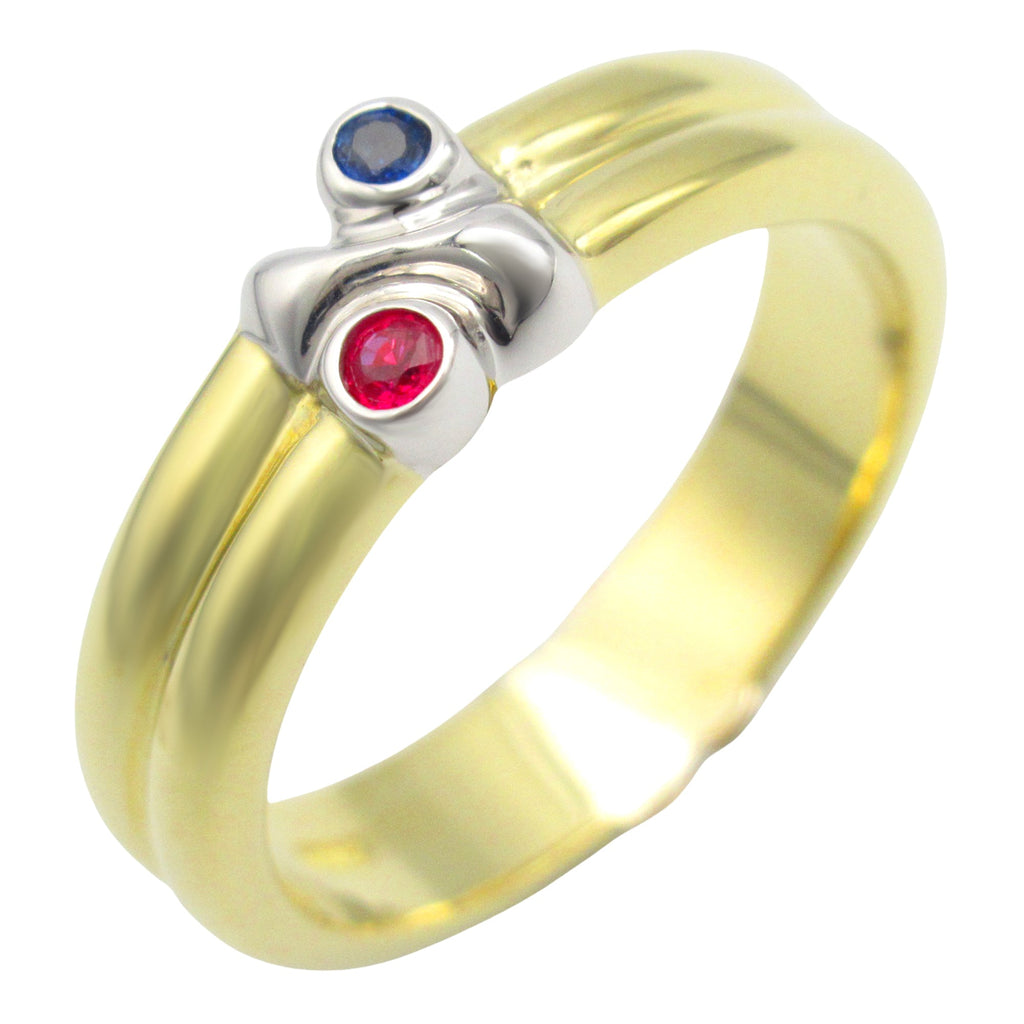 Ring 18K White Gold and 18K Yellow Gold with Ruby and Sapphire