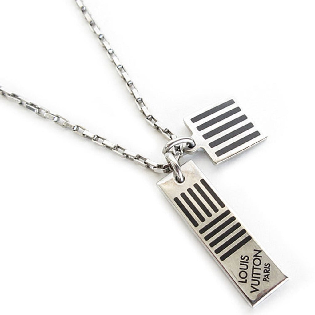 Pendant Necklace Enamel and Metal Black and Silver