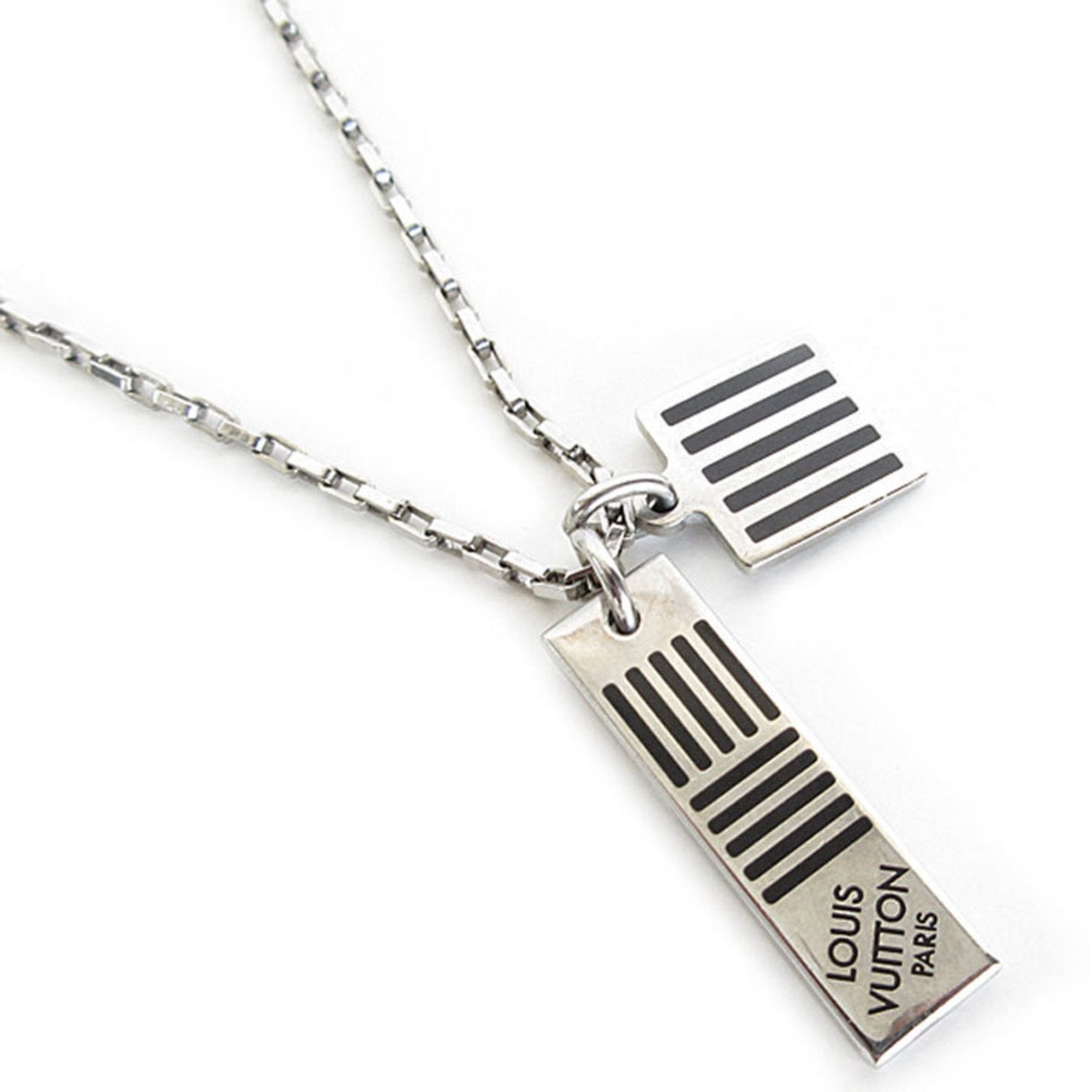 Pendant Necklace Enamel and Metal Black and Silver