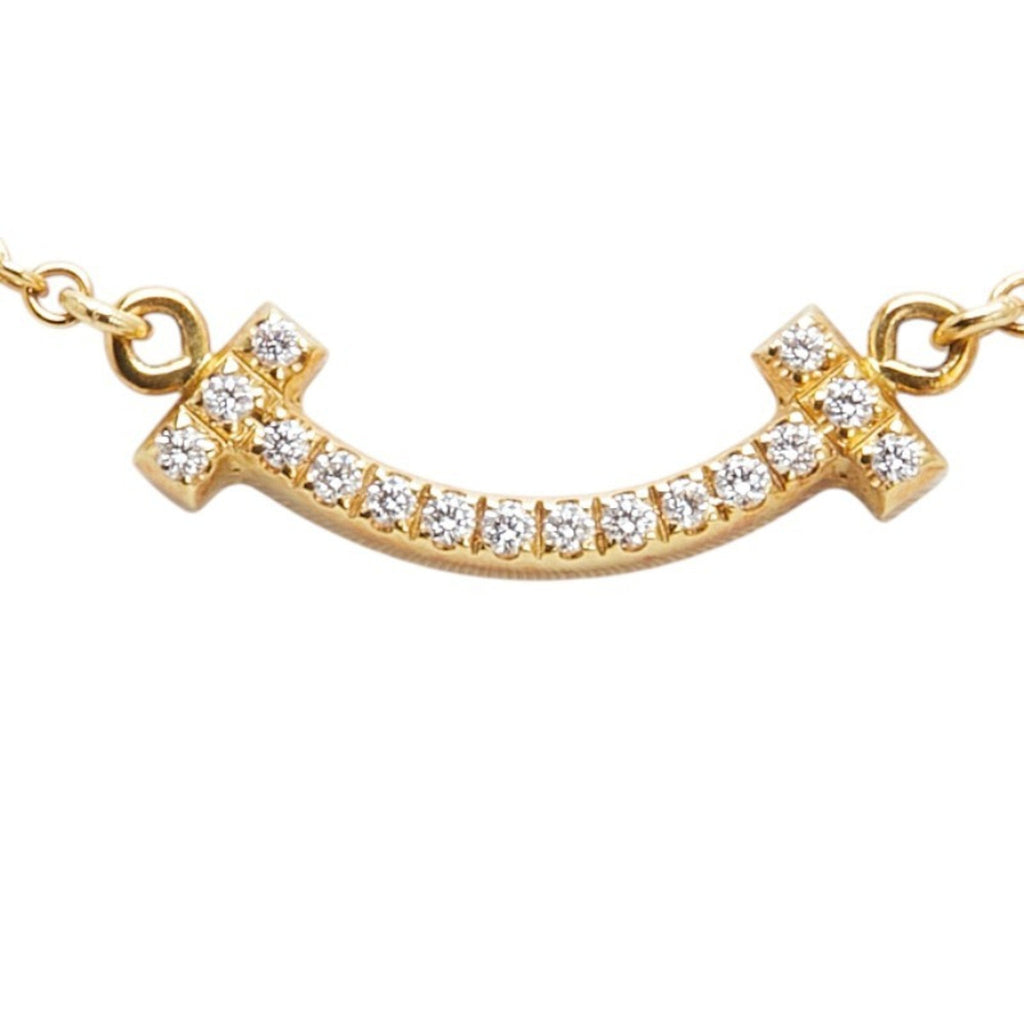 T Smile Pendant Necklace 18K Yellow Gold with Diamonds